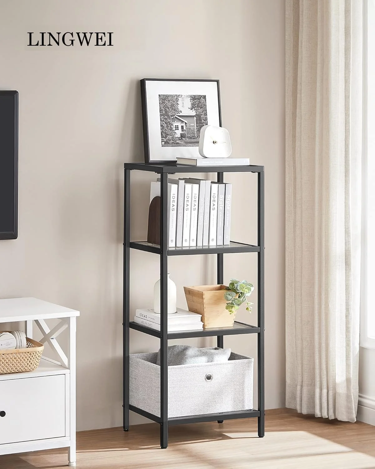 قفسه کتاب 4 طبقه LINGWEI، قفسه کتاب باریک شیشه ای با طبقات شیشه ای سکوریت و قاب فلزی، قفسه نمایش مدرن برای اتاق خواب، اتاق نشیمن، دفتر کار خانگی (مشکی) قفسه کتاب 4 طبقه LINGWEI، قفسه کتاب باریک شیشه ای با طبقات شیشه ای سکوریت و قاب فلزی، قفسه نمایش مدرن برای اتاق خواب، اتاق نشیمن، دفتر کار خانگی (مشکی)