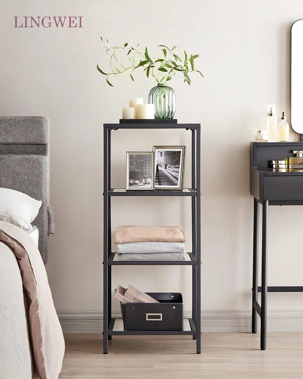 قفسه کتاب 4 طبقه LINGWEI، قفسه کتاب باریک شیشه ای با طبقات شیشه ای سکوریت و قاب فلزی، قفسه نمایش مدرن برای اتاق خواب، اتاق نشیمن، دفتر کار خانگی (مشکی) قفسه کتاب 4 طبقه LINGWEI، قفسه کتاب باریک شیشه ای با طبقات شیشه ای سکوریت و قاب فلزی، قفسه نمایش مدرن برای اتاق خواب، اتاق نشیمن، دفتر کار خانگی (مشکی)