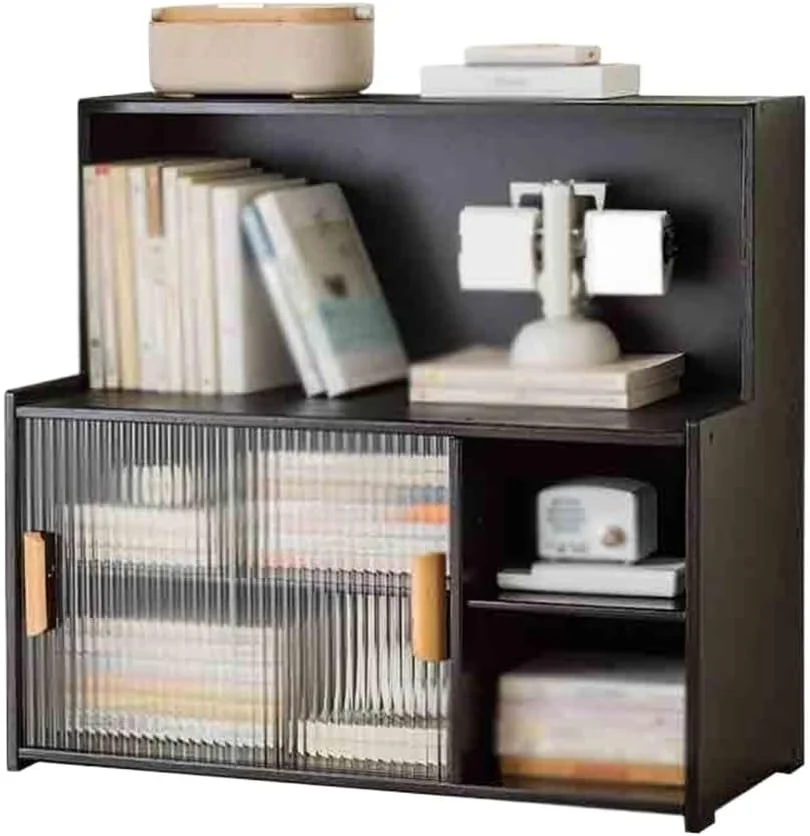 قفسه کتاب رومیزی بامبو مشکی با درب کشویی پلاستیکی، مناسب برای سازماندهی چند منظوره در منزل، دفتر کار و مطالعه قفسه کتاب رومیزی بامبو مشکی با درب کشویی پلاستیکی، مناسب برای سازماندهی چند منظوره در منزل، دفتر کار و مطالعه