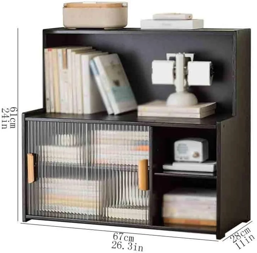 قفسه کتاب رومیزی بامبو مشکی با درب کشویی پلاستیکی، مناسب برای سازماندهی چند منظوره در منزل، دفتر کار و مطالعه قفسه کتاب رومیزی بامبو مشکی با درب کشویی پلاستیکی، مناسب برای سازماندهی چند منظوره در منزل، دفتر کار و مطالعه