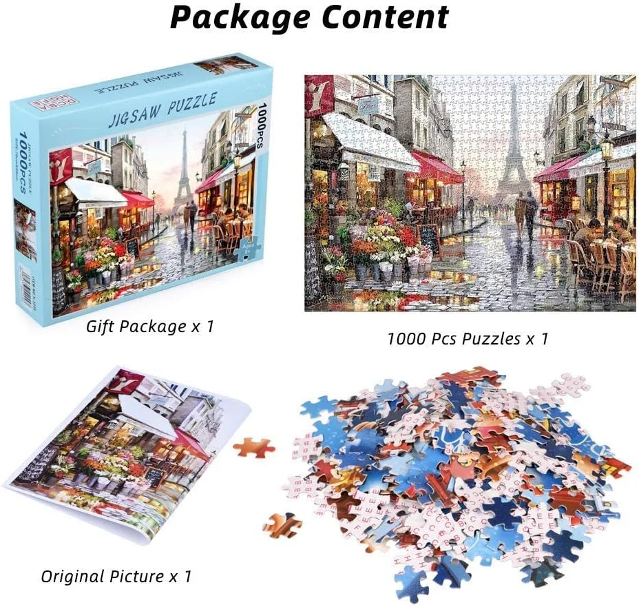 پازل 1000 تکه بزرگسال طرح گل فروشی زیر برج ایفل، بازی پازل سرگرم کننده برای بازی خانوادگی هدیه اسباب بازی