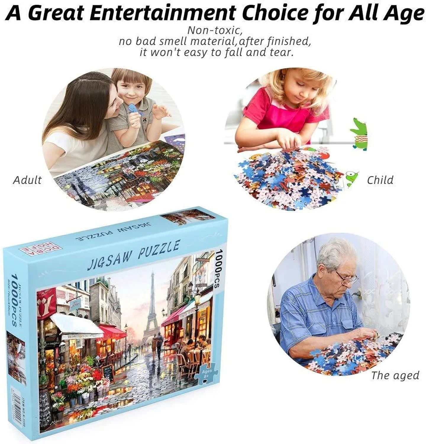 پازل 1000 تکه بزرگسال طرح گل فروشی زیر برج ایفل، بازی پازل سرگرم کننده برای بازی خانوادگی هدیه اسباب بازی