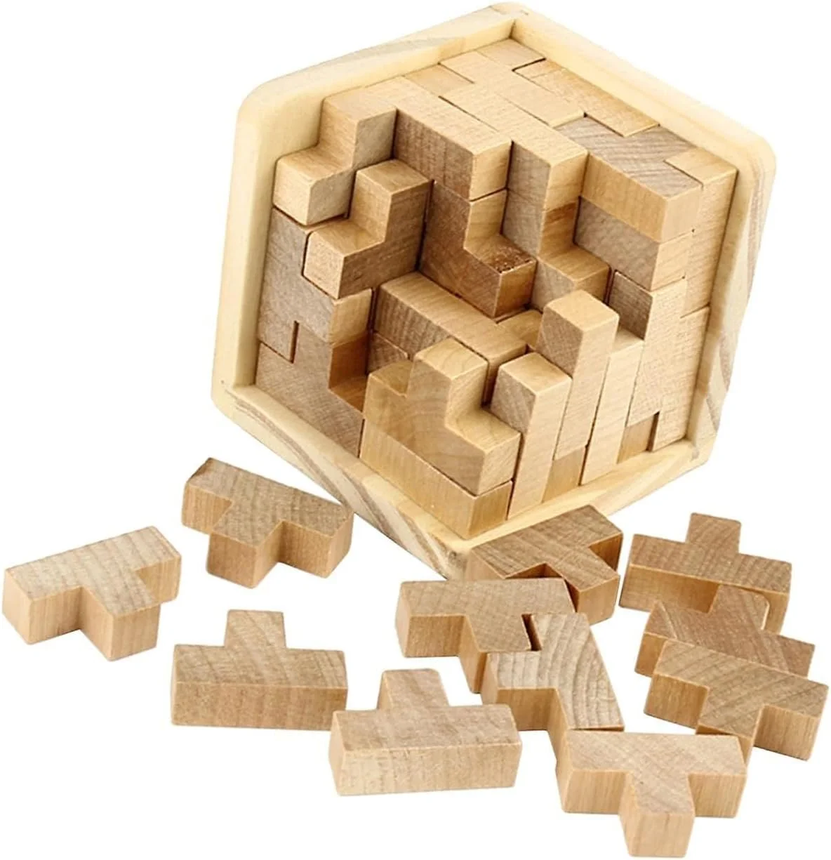 پازل فکری چوبی سه بعدی Joyzzz، پازل مکعبی تفریحی آموزشی، جعبه پازل استریوسکوپی سه بعدی، مکعب چوبی پازل برای کودکان 8-12 سال و بزرگسالان، اسباب بازی های رومیزی لذت بخش، بازی های چالش برانگیز تقویت کننده مغز بزرگسالان