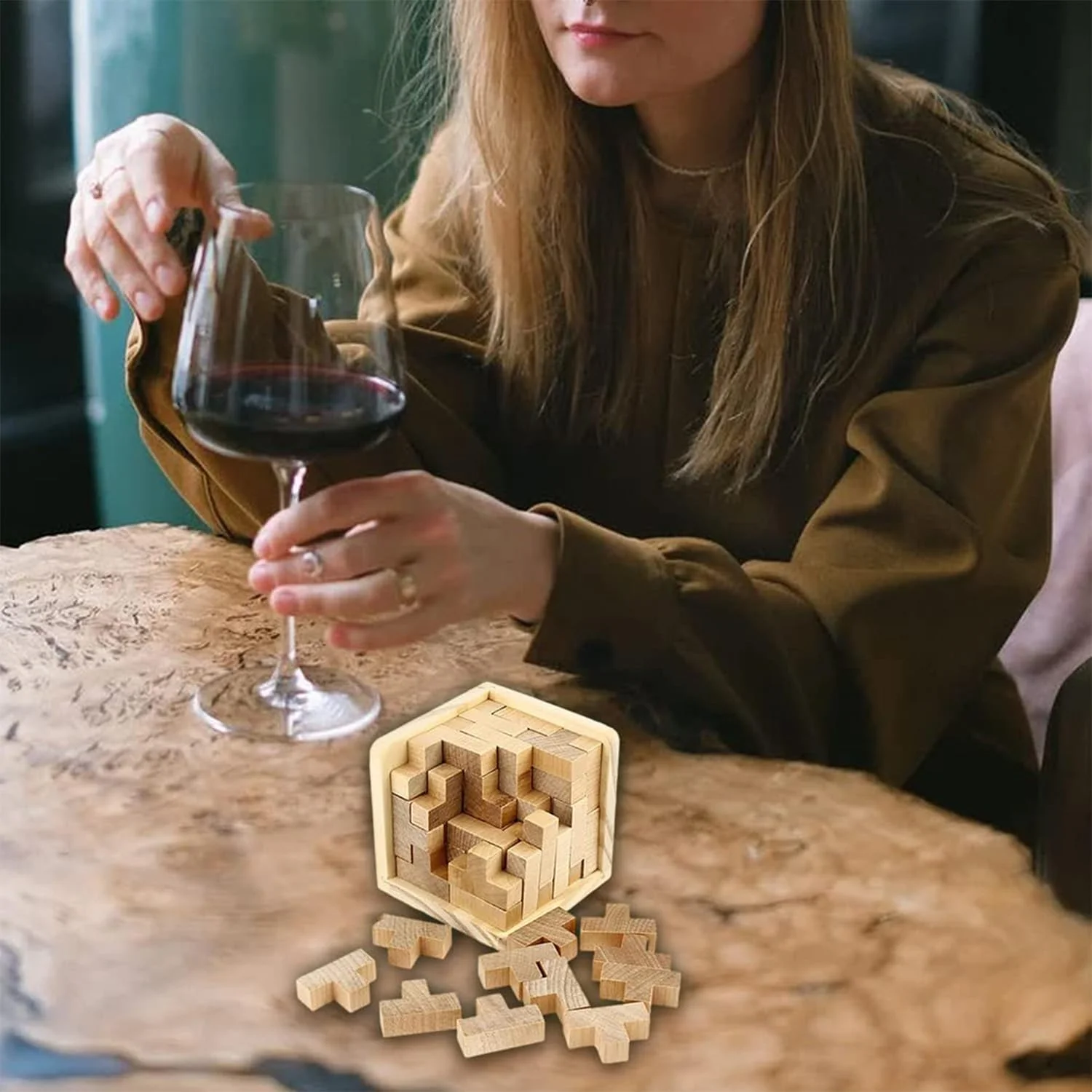 پازل فکری چوبی سه بعدی Joyzzz، پازل مکعبی تفریحی آموزشی، جعبه پازل استریوسکوپی سه بعدی، مکعب چوبی پازل برای کودکان 8-12 سال و بزرگسالان، اسباب بازی های رومیزی لذت بخش، بازی های چالش برانگیز تقویت کننده مغز بزرگسالان
