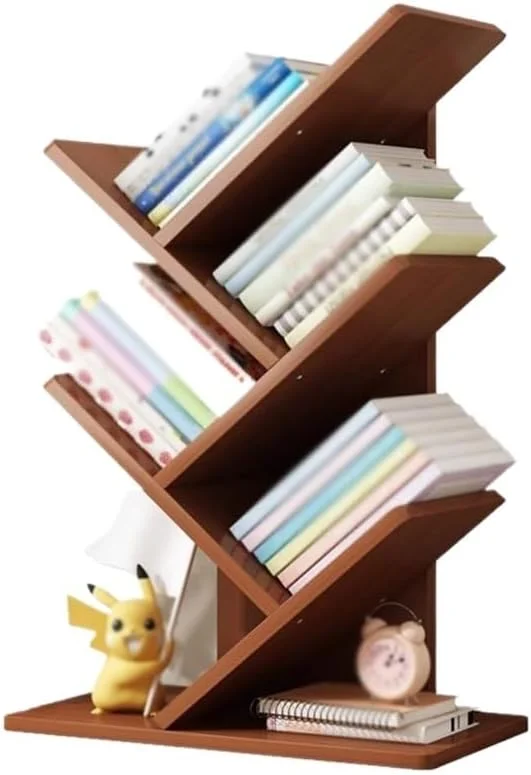 قفسه کتاب 5 طبقه، قفسه درختی کوچک، سازمان دهنده رومیزی، قفسه باریک کتاب، قفسه چوبی ایستاده برای نگهداری کتاب و مجلات، مناسب برای اتاق خواب، دفتر کار و منزل