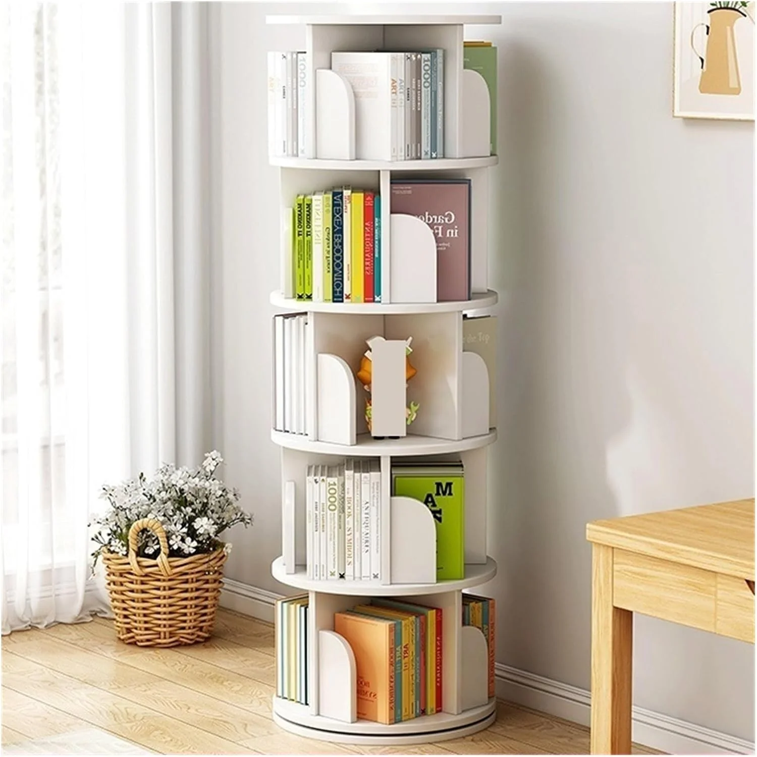 قفسه کتاب چرخشی، قفسه های زمینی، مناسب اتاق نشیمن، اتاق خواب، و نگهداری کتاب (سفید) قفسه کتاب چرخشی، قفسه های زمینی، مناسب اتاق نشیمن، اتاق خواب، و نگهداری کتاب (سفید)