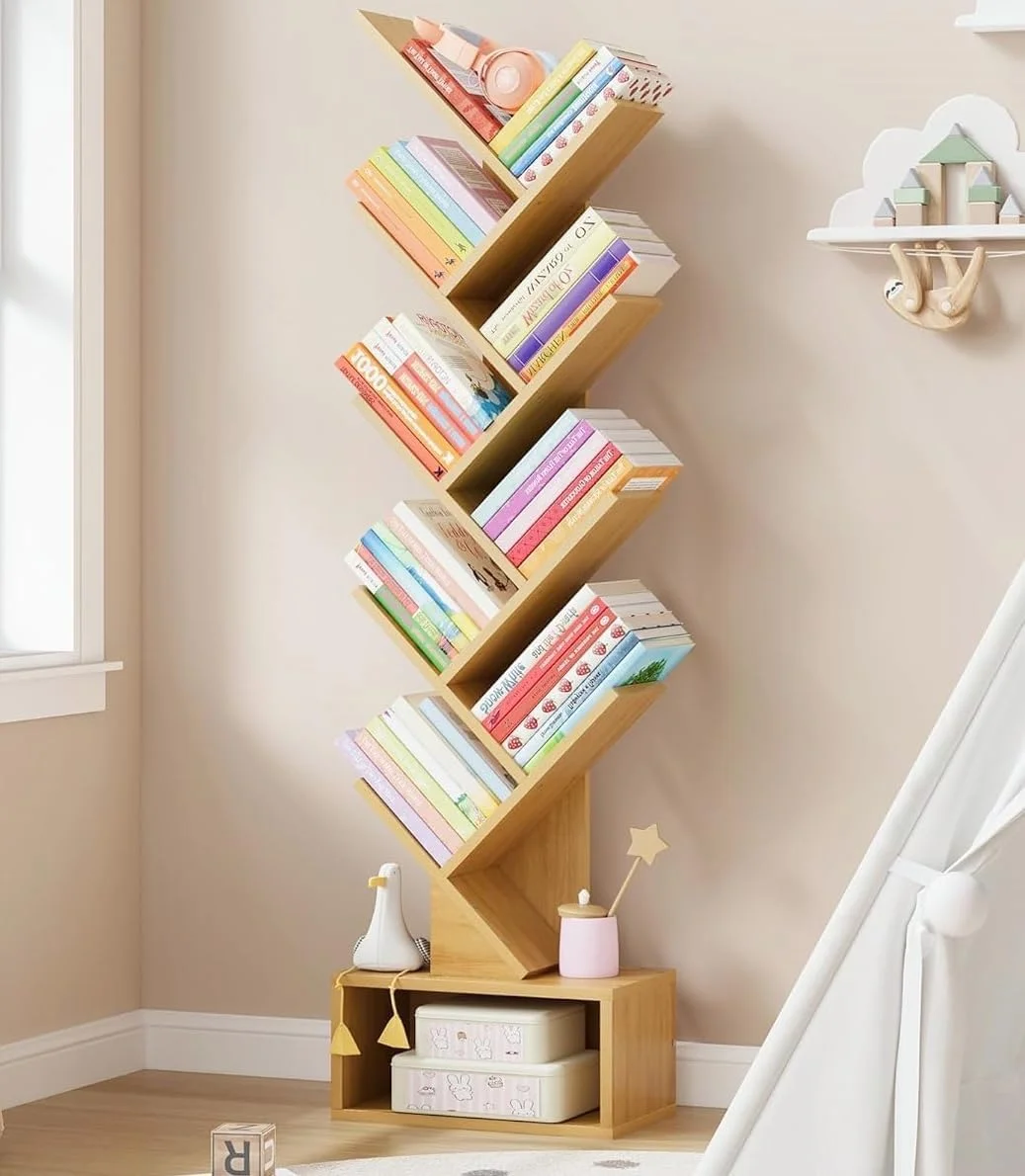 کتابخانه درختی 10 طبقه، قفسه کتاب چوبی کوچک با کابینت ذخیره سازی، کتابخانه باریک و بلند مدرن برای سی دی/فیلم/کتاب، قفسه های سازمان دهنده کتاب برای دفتر خانه، اتاق نشیمن، اتاق خواب (قهوه ای) کتابخانه درختی 10 طبقه، قفسه کتاب چوبی کوچک با کابینت ذخیره سازی، کتابخانه باریک و بلند مدرن برای سی دی/فیلم/کتاب، قفسه های سازمان دهنده کتاب برای دفتر خانه، اتاق نشیمن، اتاق خواب (قهوه ای)