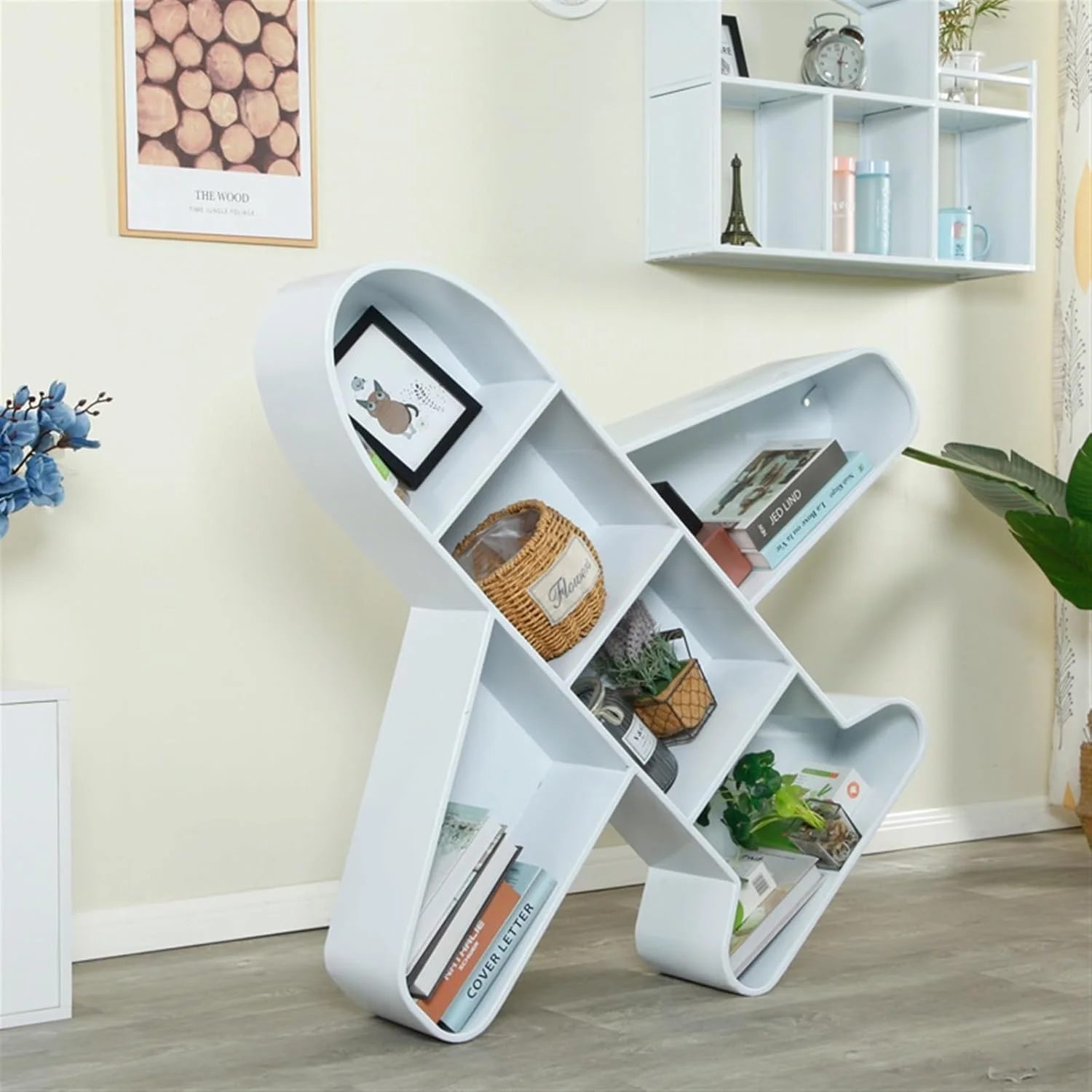 قفسه کتاب خانه خلاق، قفسه ذخیره سازی رومیزی، قفسه کتاب دیواری هنری آهنی (سفید، 80X20X80CM) قفسه کتاب خانه خلاق، قفسه ذخیره سازی رومیزی، قفسه کتاب دیواری هنری آهنی (سفید، 80X20X80CM)