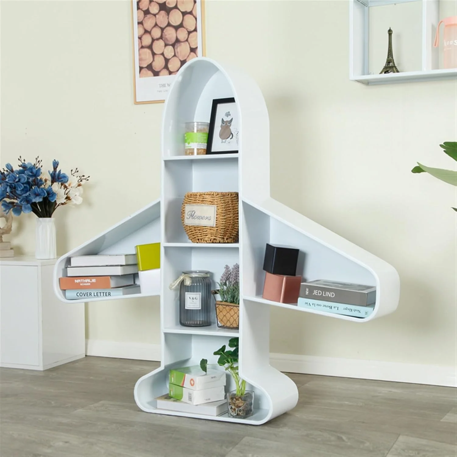 قفسه کتاب خانه خلاق، قفسه ذخیره سازی رومیزی، قفسه کتاب دیواری هنری آهنی (سفید، 80X20X80CM) قفسه کتاب خانه خلاق، قفسه ذخیره سازی رومیزی، قفسه کتاب دیواری هنری آهنی (سفید، 80X20X80CM)