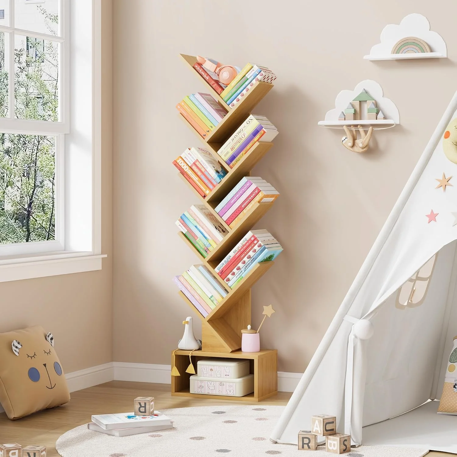 کتابخانه درختی 10 طبقه، قفسه کتاب چوبی کوچک با کابینت ذخیره سازی، کتابخانه باریک و بلند مدرن برای سی دی/فیلم/کتاب، قفسه های سازمان دهنده کتاب برای دفتر خانه، اتاق نشیمن، اتاق خواب (قهوه ای) کتابخانه درختی 10 طبقه، قفسه کتاب چوبی کوچک با کابینت ذخیره سازی، کتابخانه باریک و بلند مدرن برای سی دی/فیلم/کتاب، قفسه های سازمان دهنده کتاب برای دفتر خانه، اتاق نشیمن، اتاق خواب (قهوه ای)