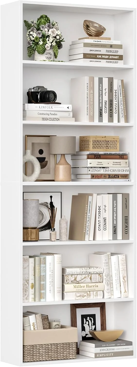 قفسه کتاب FirFurd با شش محفظه، قفسه کتاب چوبی، قفسه ذخیره سازی برای اتاق نشیمن، اتاق مطالعه، چوبی، ۱۸۰x۶۰x۲۳.۵ سانتی متر، سفید قفسه کتاب FirFurd با شش محفظه، قفسه کتاب چوبی، قفسه ذخیره سازی برای اتاق نشیمن، اتاق مطالعه، چوبی، ۱۸۰x۶۰x۲۳.۵ سانتی متر، سفید