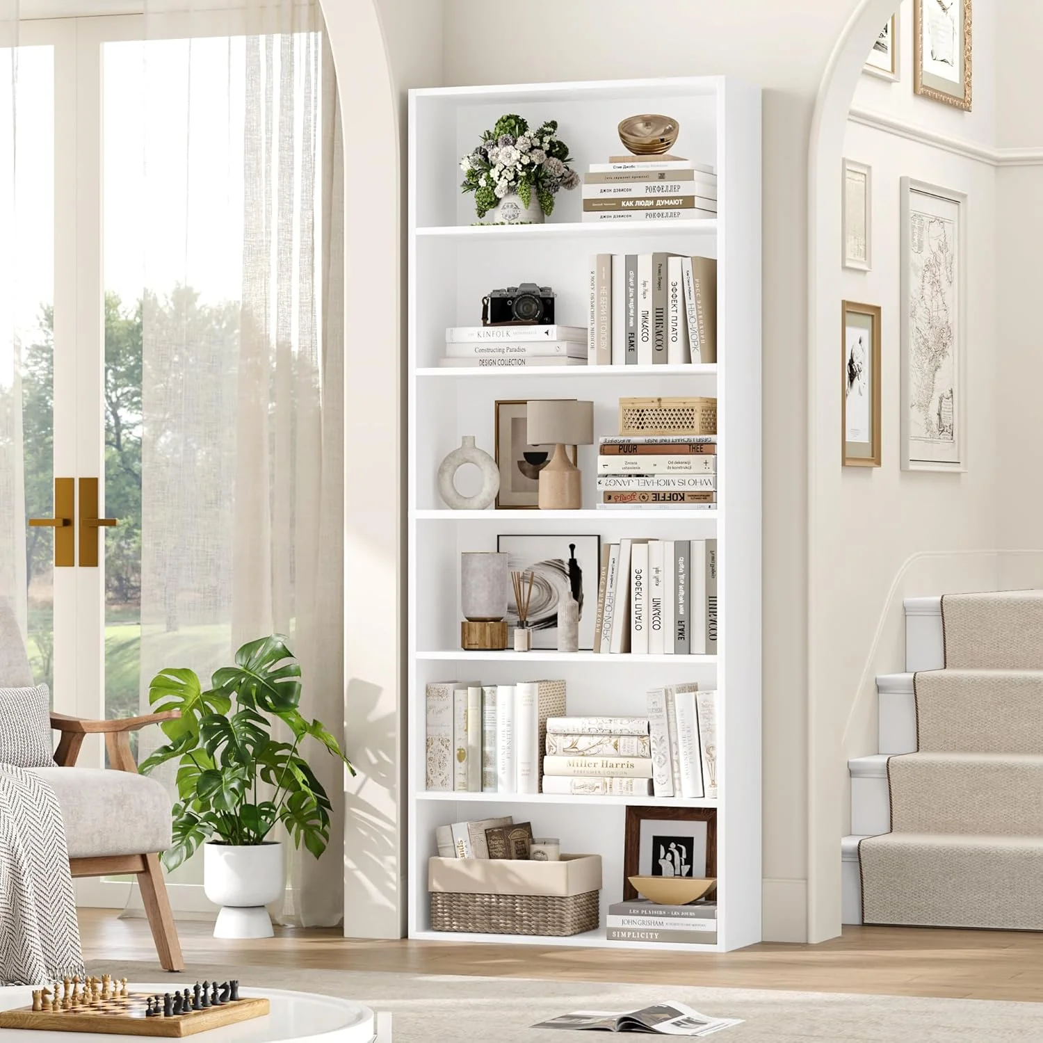 قفسه کتاب FirFurd با شش محفظه، قفسه کتاب چوبی، قفسه ذخیره سازی برای اتاق نشیمن، اتاق مطالعه، چوبی، ۱۸۰x۶۰x۲۳.۵ سانتی متر، سفید قفسه کتاب FirFurd با شش محفظه، قفسه کتاب چوبی، قفسه ذخیره سازی برای اتاق نشیمن، اتاق مطالعه، چوبی، ۱۸۰x۶۰x۲۳.۵ سانتی متر، سفید