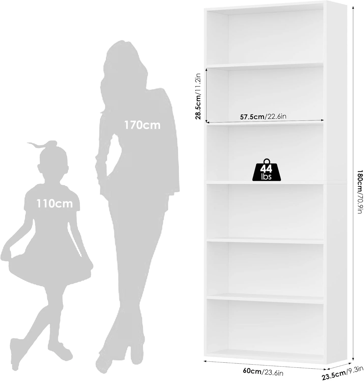 قفسه کتاب FirFurd با شش محفظه، قفسه کتاب چوبی، قفسه ذخیره سازی برای اتاق نشیمن، اتاق مطالعه، چوبی، ۱۸۰x۶۰x۲۳.۵ سانتی متر، سفید قفسه کتاب FirFurd با شش محفظه، قفسه کتاب چوبی، قفسه ذخیره سازی برای اتاق نشیمن، اتاق مطالعه، چوبی، ۱۸۰x۶۰x۲۳.۵ سانتی متر، سفید