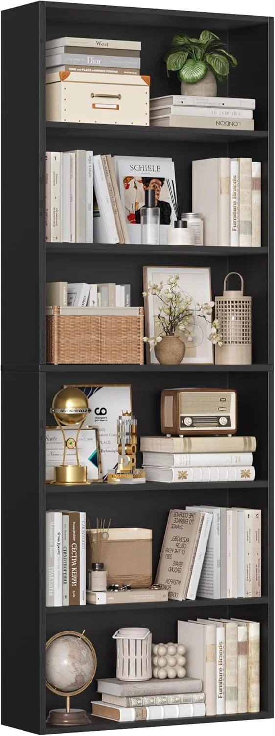 قفسه کتاب FirFurd با 6 محفظه، قفسه کتاب چوبی برای اتاق نشیمن، اتاق مطالعه، چوبی 180 x 60 x 23.5 سانتی متر، مشکی قفسه کتاب FirFurd با 6 محفظه، قفسه کتاب چوبی برای اتاق نشیمن، اتاق مطالعه، چوبی 180 x 60 x 23.5 سانتی متر، مشکی