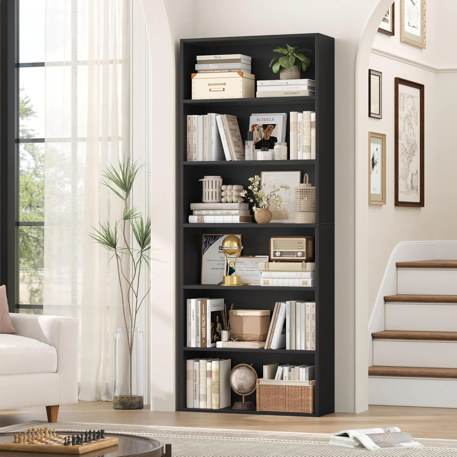 قفسه کتاب FirFurd با 6 محفظه، قفسه کتاب چوبی برای اتاق نشیمن، اتاق مطالعه، چوبی 180 x 60 x 23.5 سانتی متر، مشکی قفسه کتاب FirFurd با 6 محفظه، قفسه کتاب چوبی برای اتاق نشیمن، اتاق مطالعه، چوبی 180 x 60 x 23.5 سانتی متر، مشکی