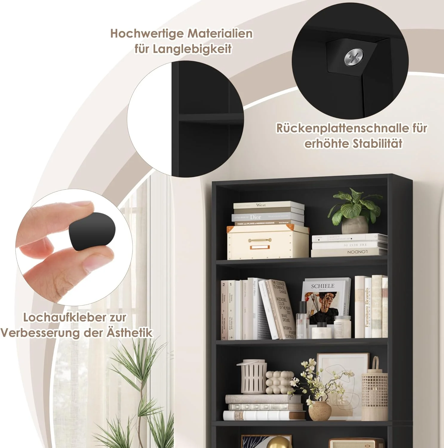 قفسه کتاب FirFurd با 6 محفظه، قفسه کتاب چوبی برای اتاق نشیمن، اتاق مطالعه، چوبی 180 x 60 x 23.5 سانتی متر، مشکی قفسه کتاب FirFurd با 6 محفظه، قفسه کتاب چوبی برای اتاق نشیمن، اتاق مطالعه، چوبی 180 x 60 x 23.5 سانتی متر، مشکی