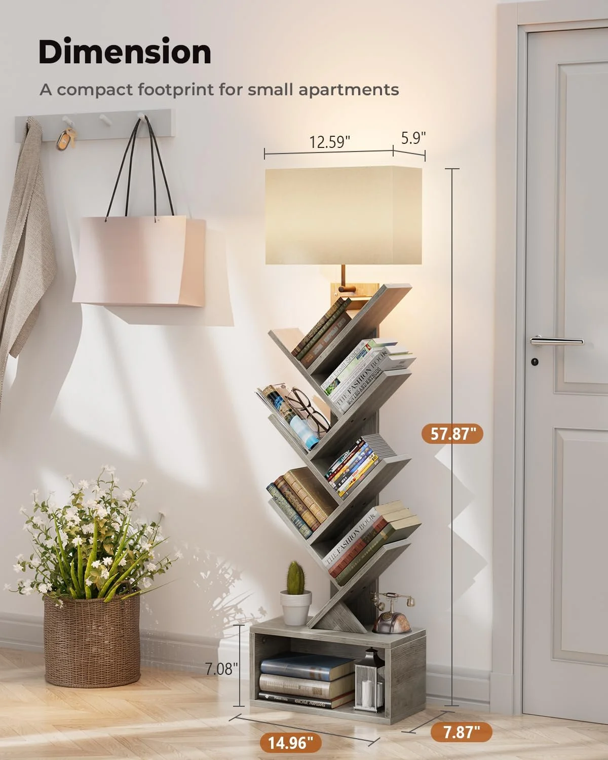 قفسه کتاب درختی 6 طبقه Evermagin با نور، قفسه کتاب باریک، قفسه ایستاده بلند با کابینت ذخیره سازی برای اتاق نشیمن، اتاق خواب و دفتر کار خانگی، خاکستری قفسه کتاب درختی 6 طبقه Evermagin با نور، قفسه کتاب باریک، قفسه ایستاده بلند با کابینت ذخیره سازی برای اتاق نشیمن، اتاق خواب و دفتر کار خانگی، خاکستری