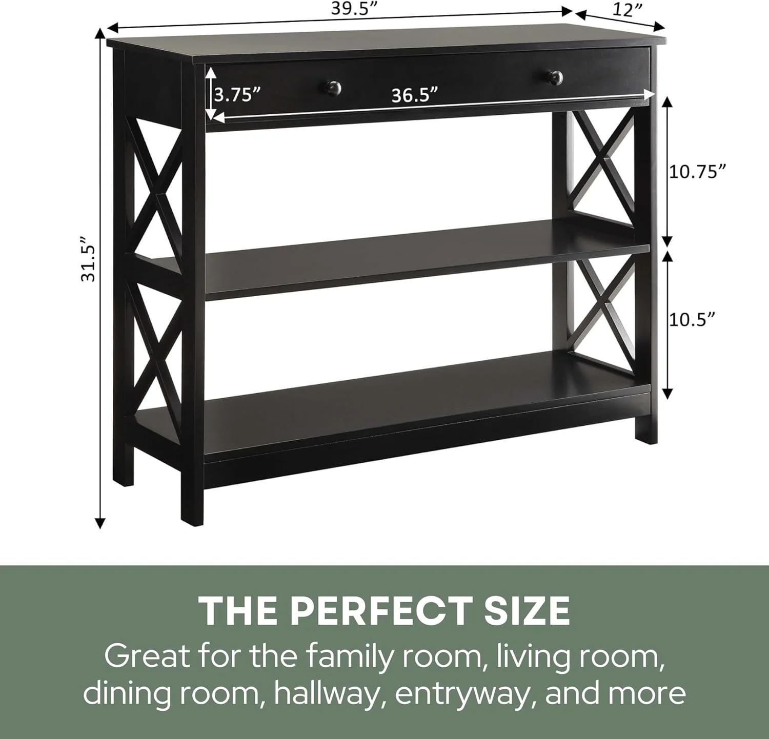 میز کنسول تک کشو آکسفورد، مشکی میز کنسول تک کشو آکسفورد، مشکی