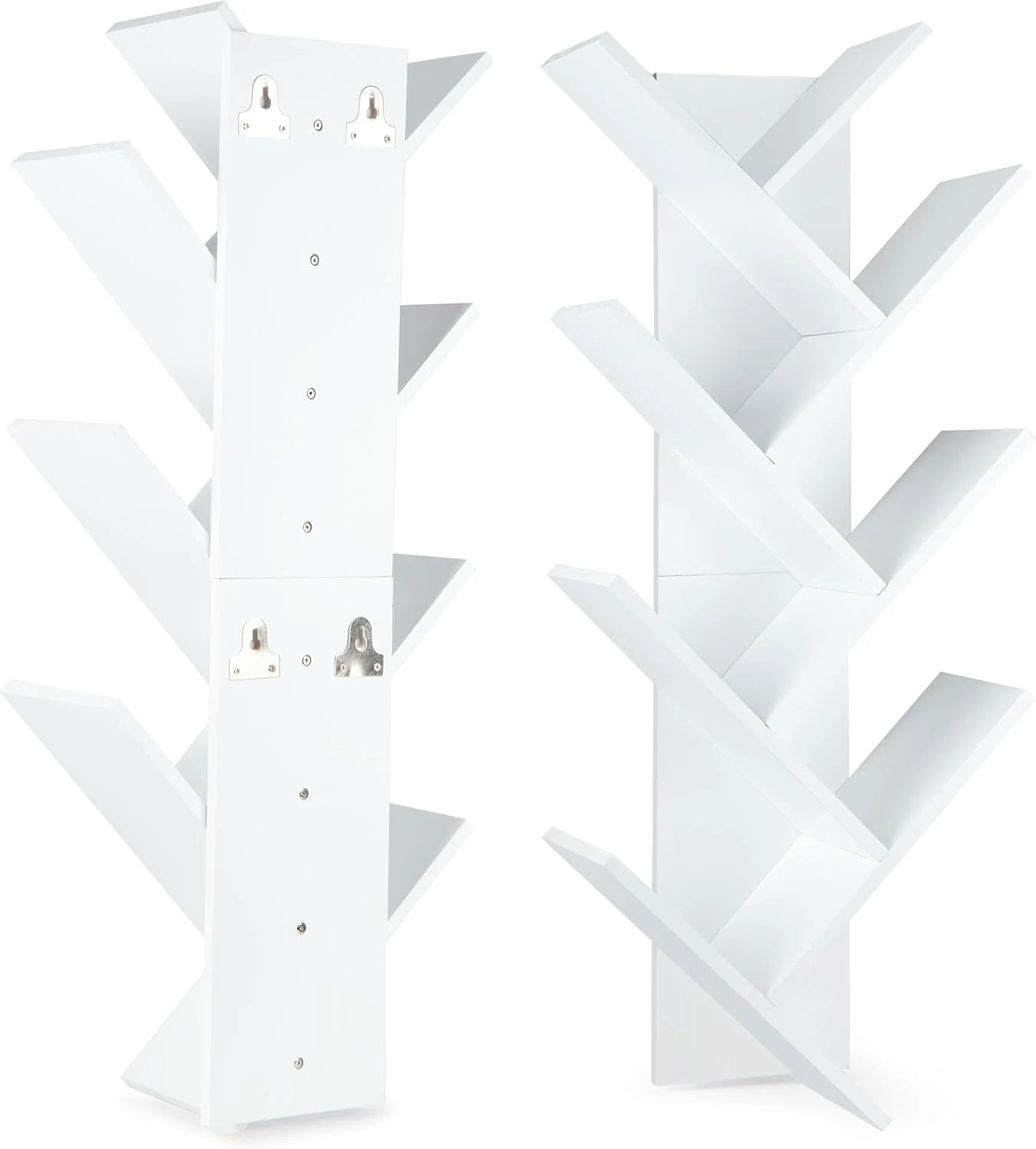 کتابخانه درختی 7 طبقه | سازمان دهنده کتاب دیواری | کتابخانه شناور چوبی برای کودکان (سفید)