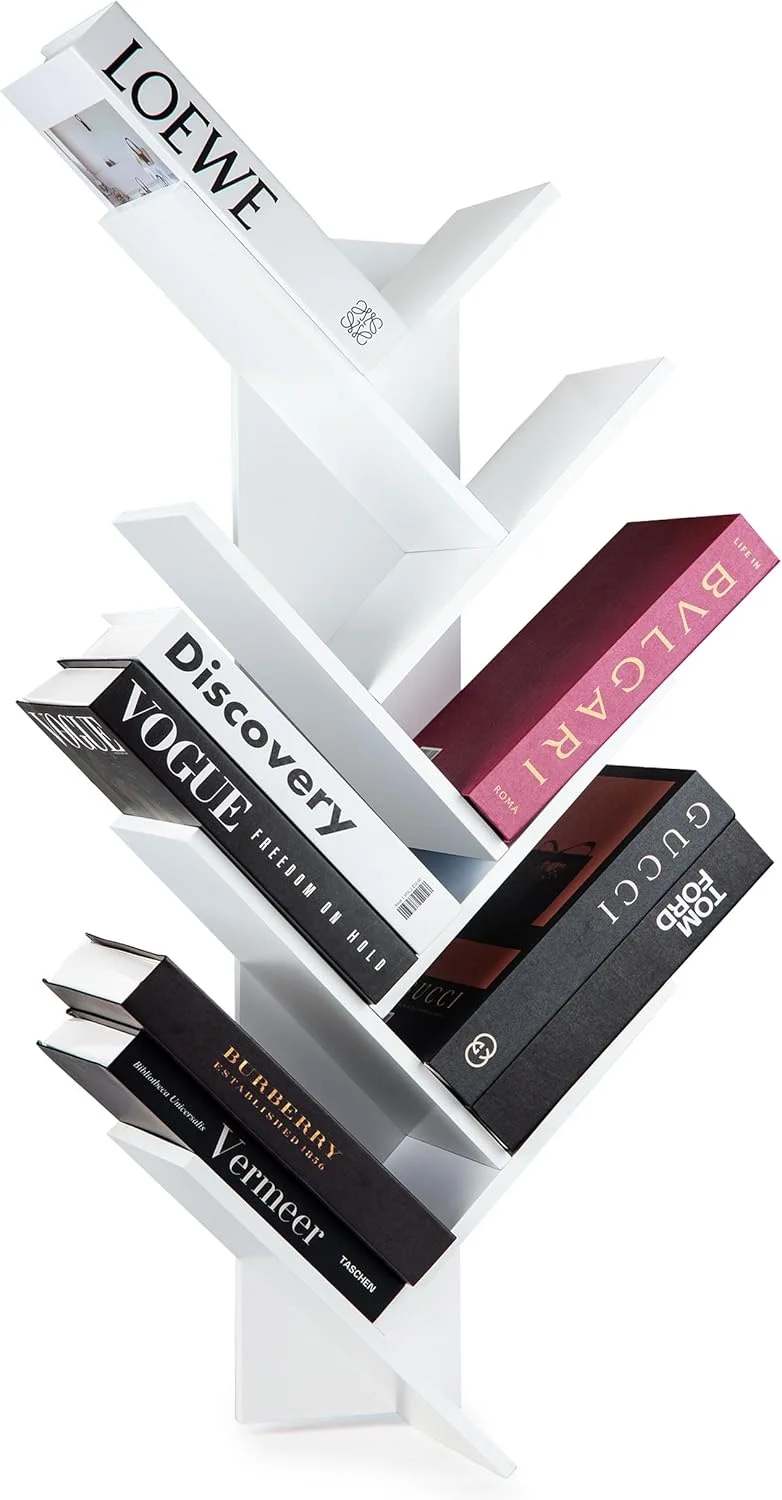 کتابخانه درختی 7 طبقه | سازمان دهنده کتاب دیواری | کتابخانه شناور چوبی برای کودکان (سفید)