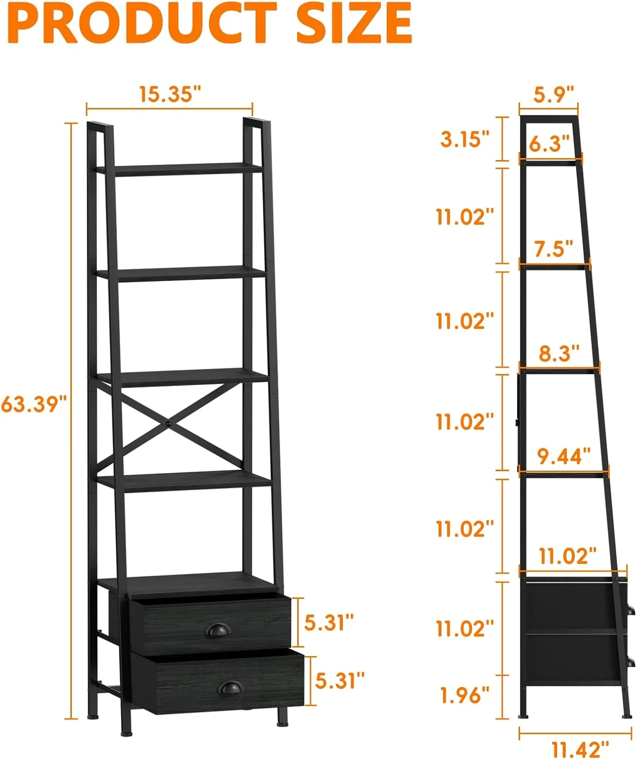 قفسه نردبانی 5 طبقه Furologee با 2 کشو، قفسه باریک کتاب، قفسه کتاب صنعتی مستقل برای اتاق خواب، اتاق نشیمن، حمام، دفتر کار خانگی، بالکن، چوب فلز، بلوط مشکی قفسه نردبانی 5 طبقه Furologee با 2 کشو، قفسه باریک کتاب، قفسه کتاب صنعتی مستقل برای اتاق خواب، اتاق نشیمن، حمام، دفتر کار خانگی، بالکن، چوب فلز، بلوط مشکی