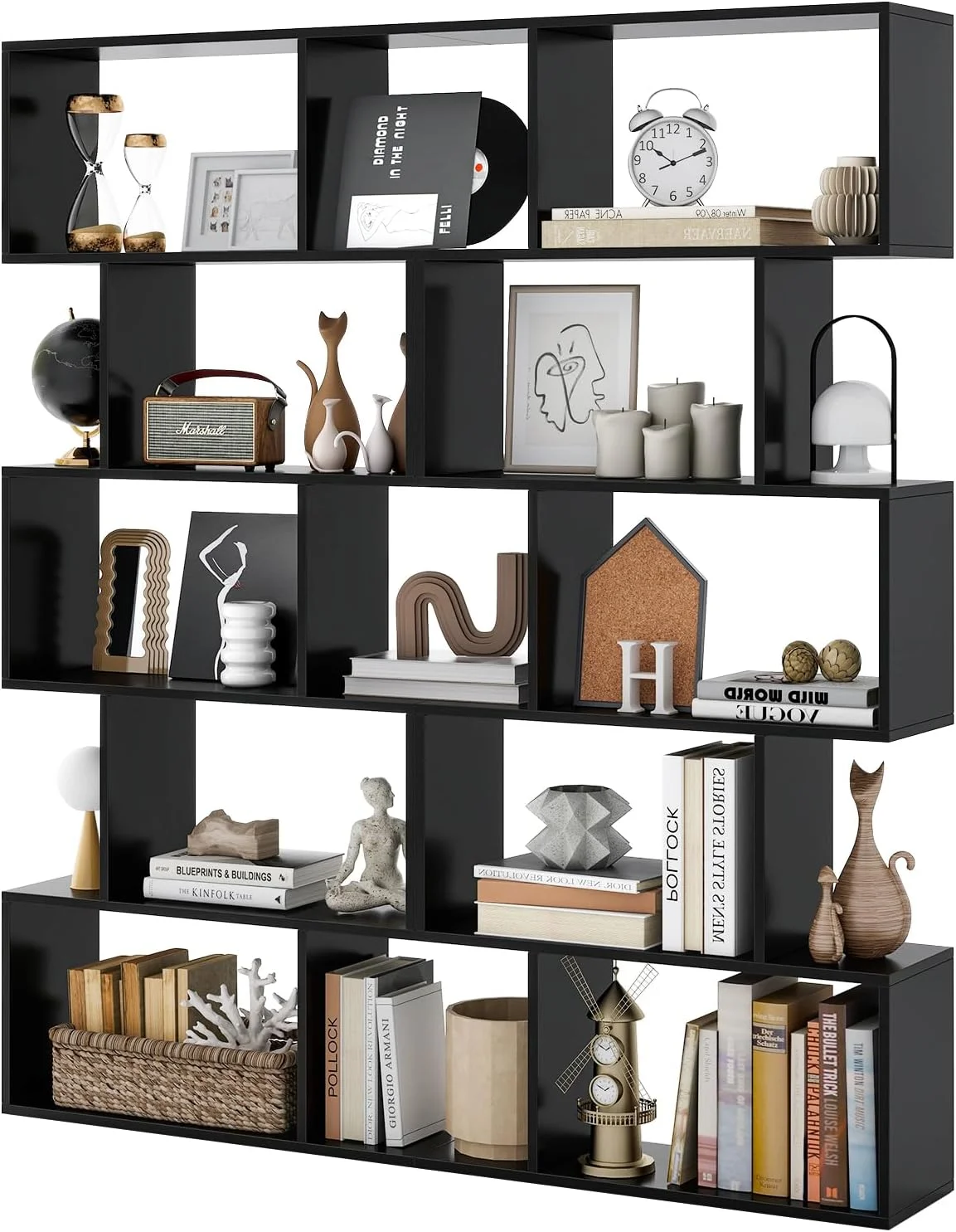 ست 2 عددی قفسه کتاب هندسی 5 طبقه جاینتکس، مشکی، ارتفاع 158 سانتی متر، قفسه کتاب چوبی S شکل با دستگاه ضد واژگونی، قفسه نمایشگر ایستاده برای اتاق خواب، اتاق نشیمن، مطالعه ست 2 عددی قفسه کتاب هندسی 5 طبقه جاینتکس، مشکی، ارتفاع 158 سانتی متر، قفسه کتاب چوبی S شکل با دستگاه ضد واژگونی، قفسه نمایشگر ایستاده برای اتاق خواب، اتاق نشیمن، مطالعه