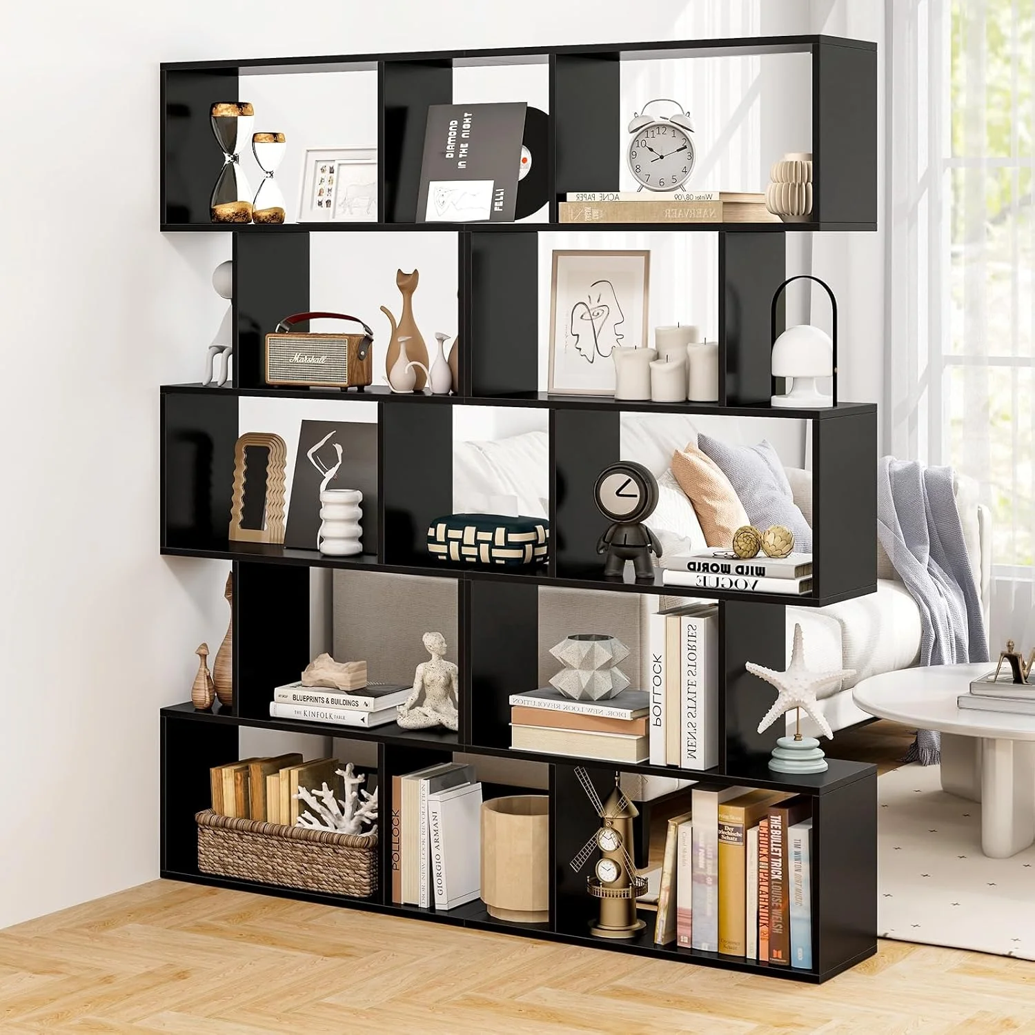 ست 2 عددی قفسه کتاب هندسی 5 طبقه جاینتکس، مشکی، ارتفاع 158 سانتی متر، قفسه کتاب چوبی S شکل با دستگاه ضد واژگونی، قفسه نمایشگر ایستاده برای اتاق خواب، اتاق نشیمن، مطالعه ست 2 عددی قفسه کتاب هندسی 5 طبقه جاینتکس، مشکی، ارتفاع 158 سانتی متر، قفسه کتاب چوبی S شکل با دستگاه ضد واژگونی، قفسه نمایشگر ایستاده برای اتاق خواب، اتاق نشیمن، مطالعه