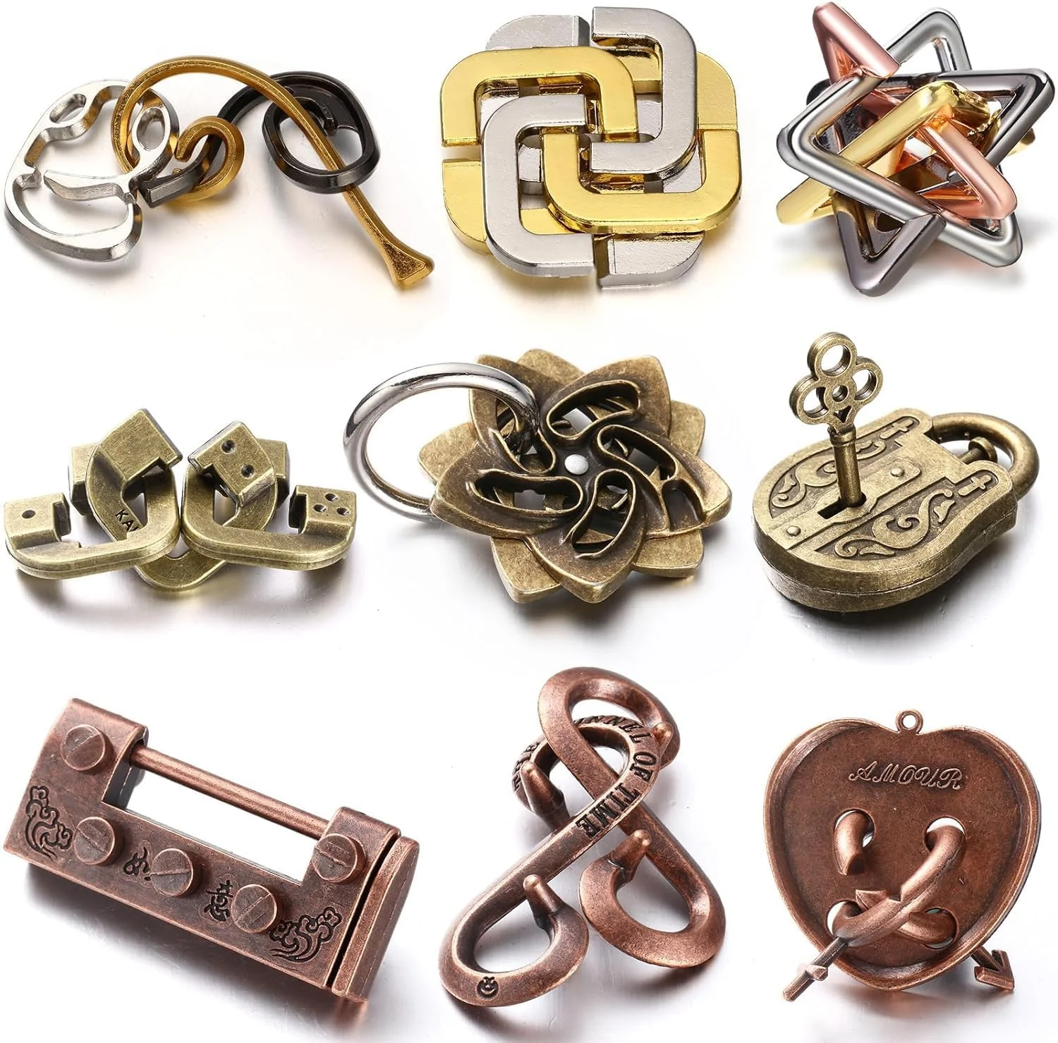 پازل های فکری نالاکال، پازل فلزی سه بعدی فولادی برای بزرگسالان، پازل درهم قفل شونده، اسباب بازی های پازل هوشمند آموزشی IQ بزرگسالان 9 عددی