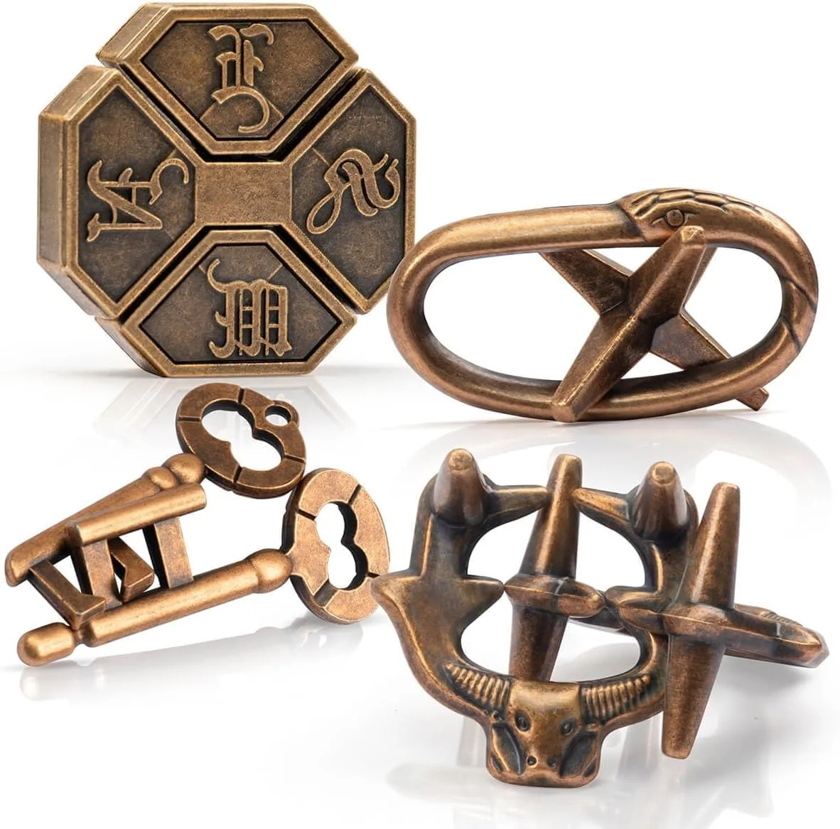 مجموعه پازل فکری فلزی 4 عددی - بازی های فکری سه بعدی برای بزرگسالان و نوجوانان، چالش منطق و هوش - هدیه آموزشی برای حل کنندگان مسئله