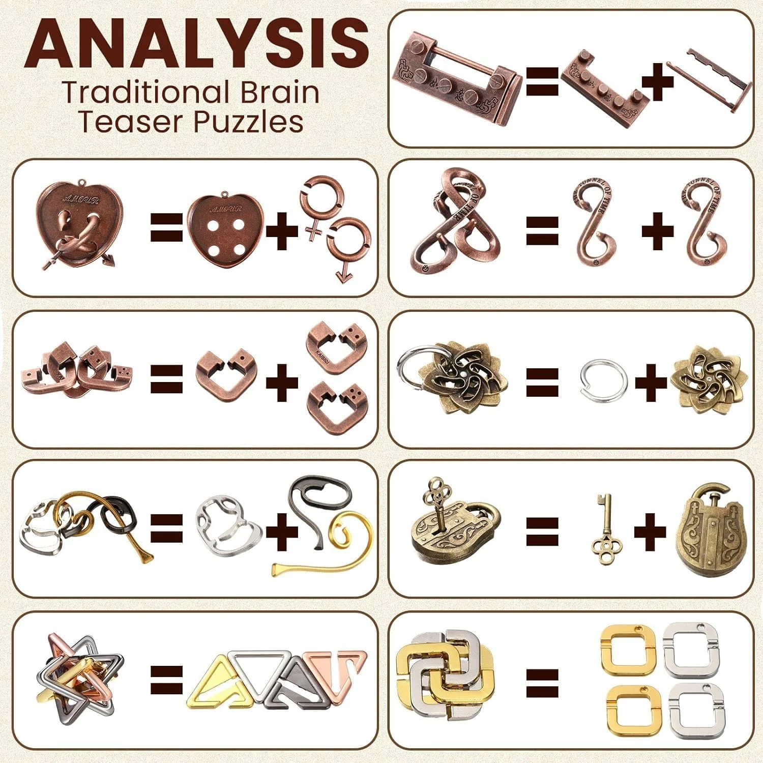 پازل های فکری نالاکال، پازل فلزی سه بعدی فولادی برای بزرگسالان، پازل درهم قفل شونده، اسباب بازی های پازل هوشمند آموزشی IQ بزرگسالان 9 عددی