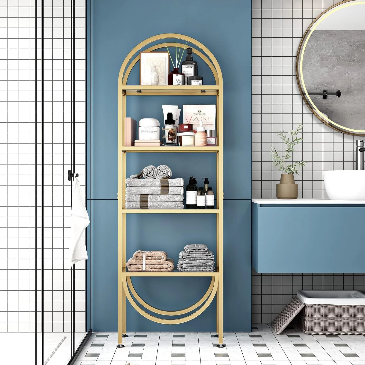 قفسه کتاب فلزی مدرن LINGWEI با طبقات شیشه ای شفاف - ارتفاع 170 سانتی متر، قفسه ذخیره سازی 4 طبقه - قفسه کتاب شیشه ای فلزی حمام قفسه کتاب فلزی مدرن LINGWEI با طبقات شیشه ای شفاف - ارتفاع 170 سانتی متر، قفسه ذخیره سازی 4 طبقه - قفسه کتاب شیشه ای فلزی حمام