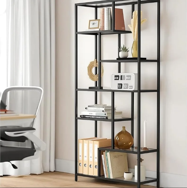 قفسه کتاب 6 طبقه بلند LINGWEI، قفسه نگهداری فلزی و شیشه ای، قفسه نمایش مدرن برای اتاق نشیمن، اتاق خواب، دفتر، آشپزخانه، طلایی متالیک، 80x180x30 سانتی متر (مشکی) قفسه کتاب 6 طبقه بلند LINGWEI، قفسه نگهداری فلزی و شیشه ای، قفسه نمایش مدرن برای اتاق نشیمن، اتاق خواب، دفتر، آشپزخانه، طلایی متالیک، 80x180x30 سانتی متر (مشکی)