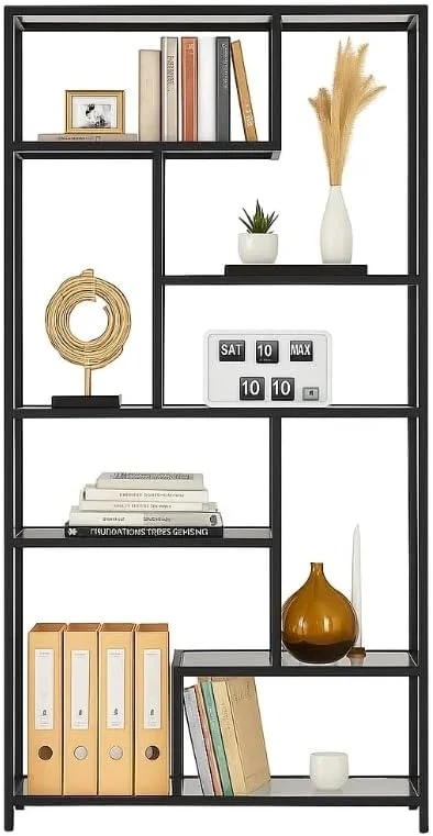 قفسه کتاب 6 طبقه بلند LINGWEI، قفسه نگهداری فلزی و شیشه ای، قفسه نمایش مدرن برای اتاق نشیمن، اتاق خواب، دفتر، آشپزخانه، طلایی متالیک، 80x180x30 سانتی متر (مشکی) قفسه کتاب 6 طبقه بلند LINGWEI، قفسه نگهداری فلزی و شیشه ای، قفسه نمایش مدرن برای اتاق نشیمن، اتاق خواب، دفتر، آشپزخانه، طلایی متالیک، 80x180x30 سانتی متر (مشکی)