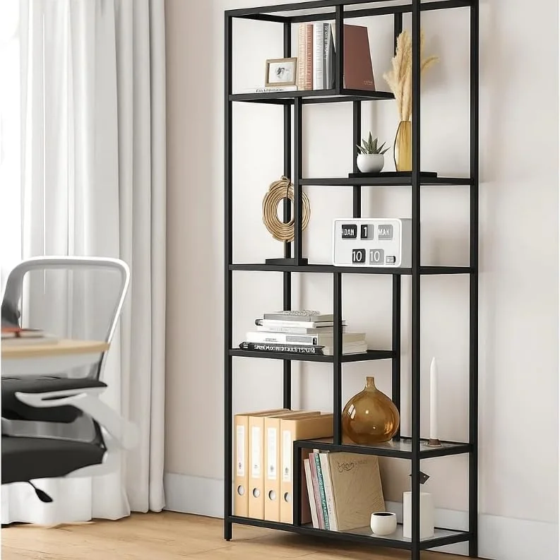 قفسه کتاب 6 طبقه بلند LINGWEI، قفسه نگهداری فلزی و شیشه ای، قفسه نمایش مدرن برای اتاق نشیمن، اتاق خواب، دفتر، آشپزخانه، طلایی متالیک، 80x180x30 سانتی متر (مشکی) قفسه کتاب 6 طبقه بلند LINGWEI، قفسه نگهداری فلزی و شیشه ای، قفسه نمایش مدرن برای اتاق نشیمن، اتاق خواب، دفتر، آشپزخانه، طلایی متالیک، 80x180x30 سانتی متر (مشکی)