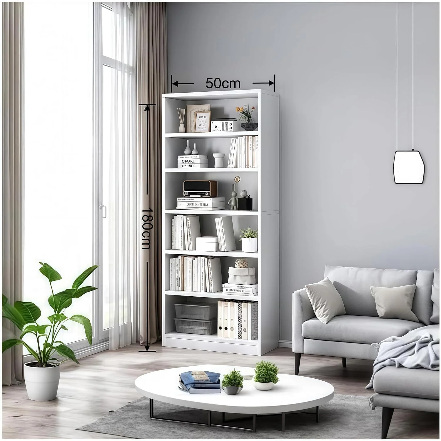 کتابخانه مدرن 6 طبقه LEDIN - قفسه کتاب باز صنعتی برای اتاق نشیمن، دفتر کار، اتاق خواب، سفید، مونتاژ آسان و طراحی صرفه جویی در فضا (سفید) کتابخانه مدرن 6 طبقه LEDIN - قفسه کتاب باز صنعتی برای اتاق نشیمن، دفتر کار، اتاق خواب، سفید، مونتاژ آسان و طراحی صرفه جویی در فضا (سفید)