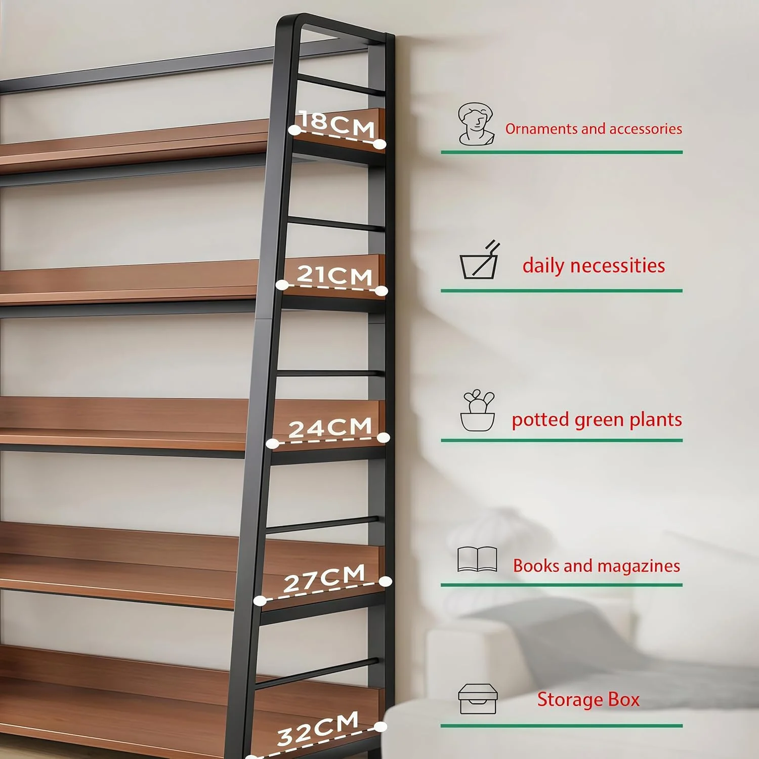 قفسه کتاب نردبانی روستایی لدین، قفسه کتاب 5 طبقه نردبانی صنعتی، قفسه کتاب ایستاده تکیه ای برای اتاق نشیمن (فریم مشکی) قفسه کتاب نردبانی روستایی لدین، قفسه کتاب 5 طبقه نردبانی صنعتی، قفسه کتاب ایستاده تکیه ای برای اتاق نشیمن (فریم مشکی)