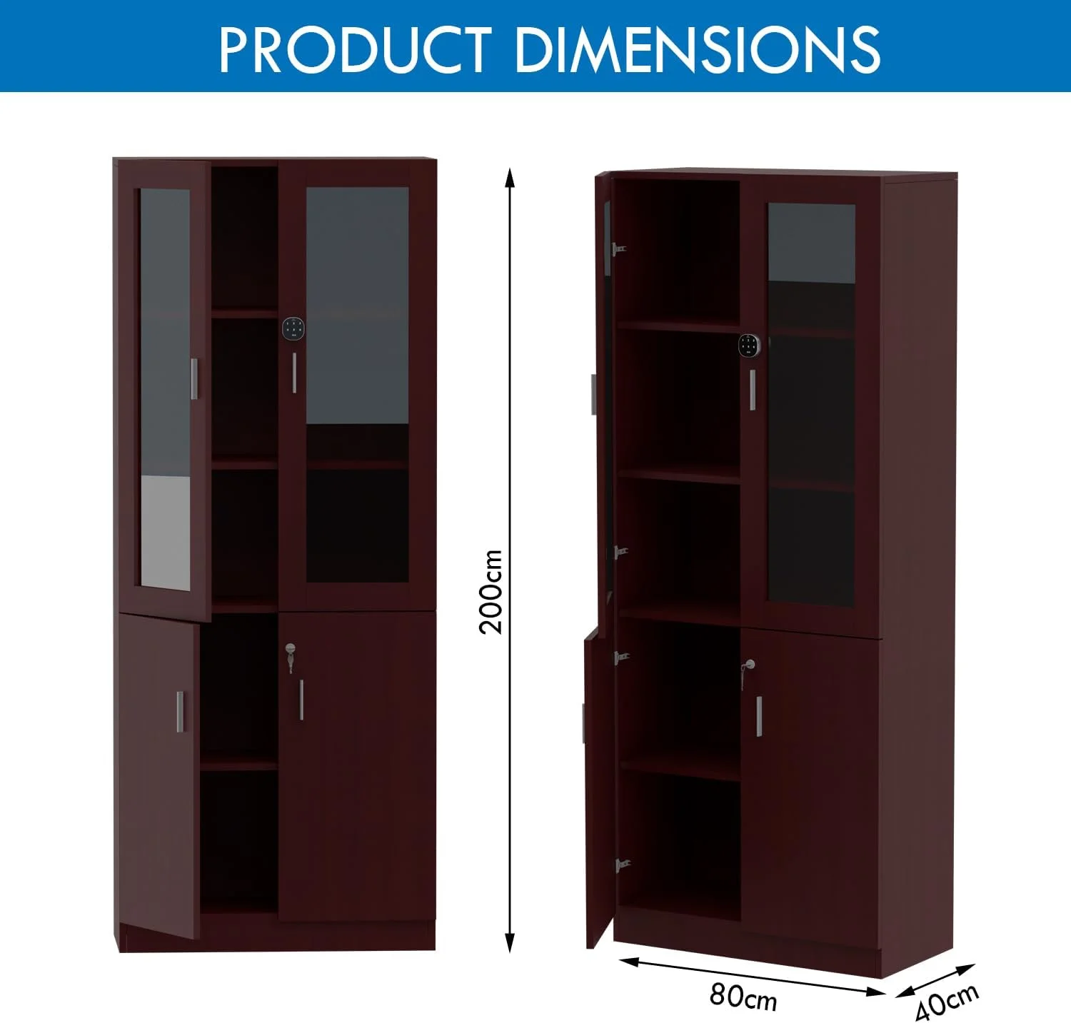 کتابخانه کابینتی تمام قد ماه می مدل Argent 1123 با قفل دیجیتال، کتابخانه چوبی مستحکم و شیک مناسب برای خانه و دفتر - رنگ آلبالویی کتابخانه کابینتی تمام قد ماه می مدل Argent 1123 با قفل دیجیتال، کتابخانه چوبی مستحکم و شیک مناسب برای خانه و دفتر - رنگ آلبالویی