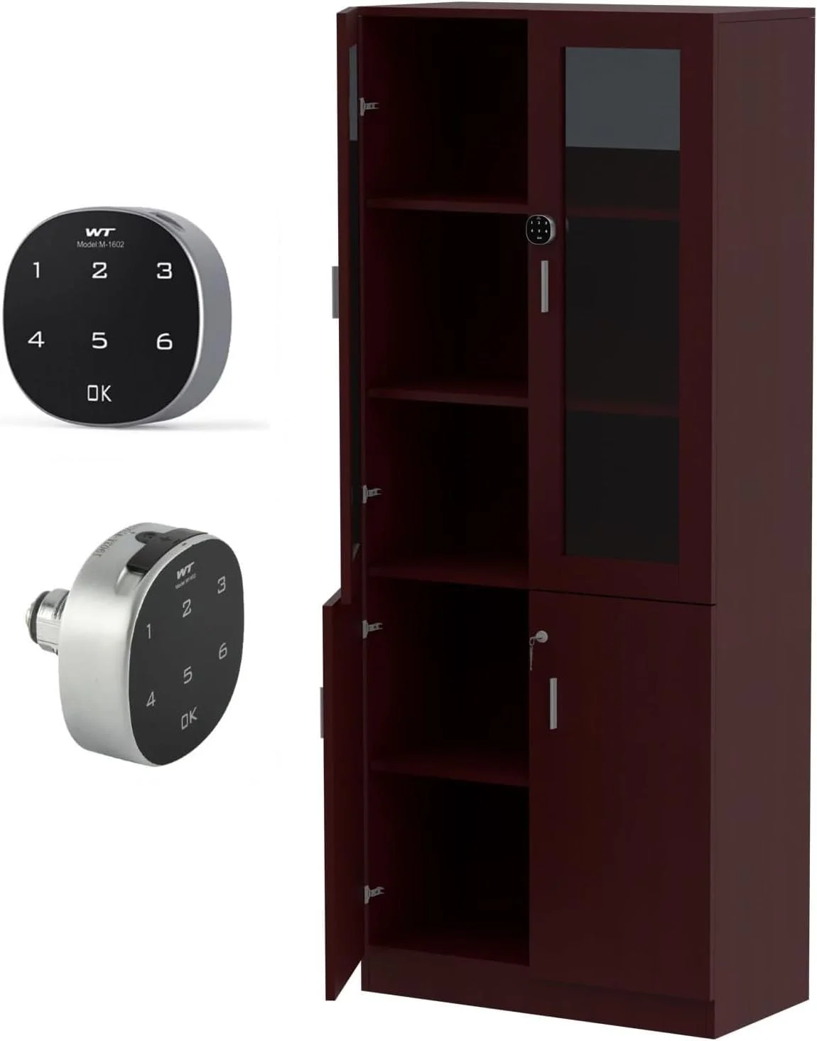 کتابخانه قدی کابینتی Mahmayi Argent 1123 با قفل دیجیتال، کتابخانه چوبی مستحکم و شیک مناسب برای خانه و دفتر - آلبالویی کتابخانه قدی کابینتی Mahmayi Argent 1123 با قفل دیجیتال، کتابخانه چوبی مستحکم و شیک مناسب برای خانه و دفتر - آلبالویی