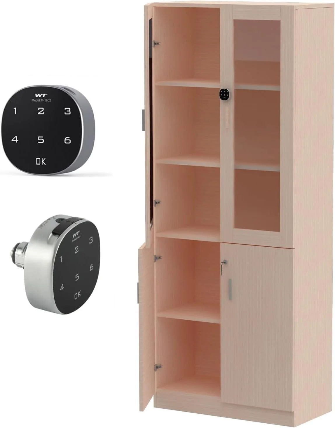 کتابخانه قدی ایستاده Mahmayi Carre 1123 با قفل دیجیتال، کتابخانه چوبی مستحکم و شیک مناسب برای خانه و دفتر - بلوط کتابخانه قدی ایستاده Mahmayi Carre 1123 با قفل دیجیتال، کتابخانه چوبی مستحکم و شیک مناسب برای خانه و دفتر - بلوط