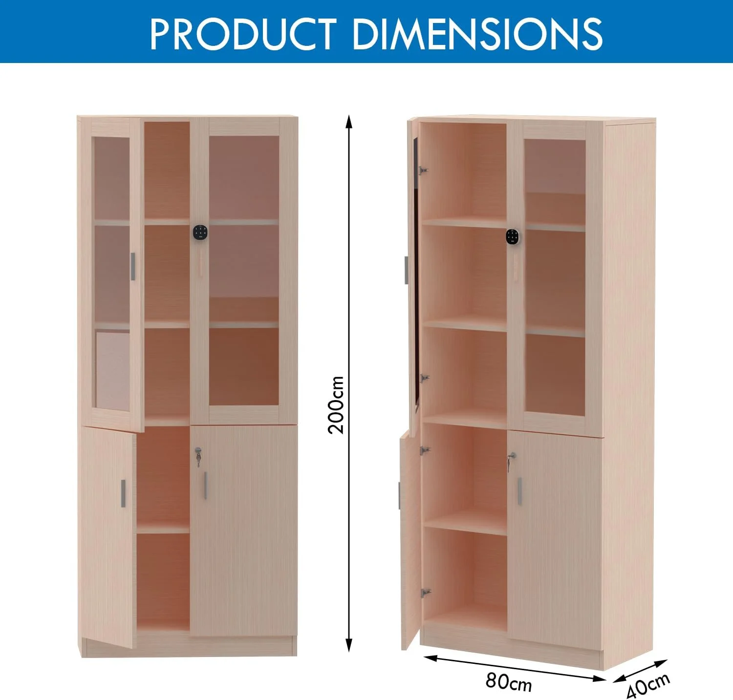 کتابخانه کابینتی تمام قد Mahmayi Carre 1123 با قفل دیجیتال، کتابخانه چوبی مستحکم و شیک مناسب برای خانه و دفتر - بلوط کتابخانه کابینتی تمام قد Mahmayi Carre 1123 با قفل دیجیتال، کتابخانه چوبی مستحکم و شیک مناسب برای خانه و دفتر - بلوط