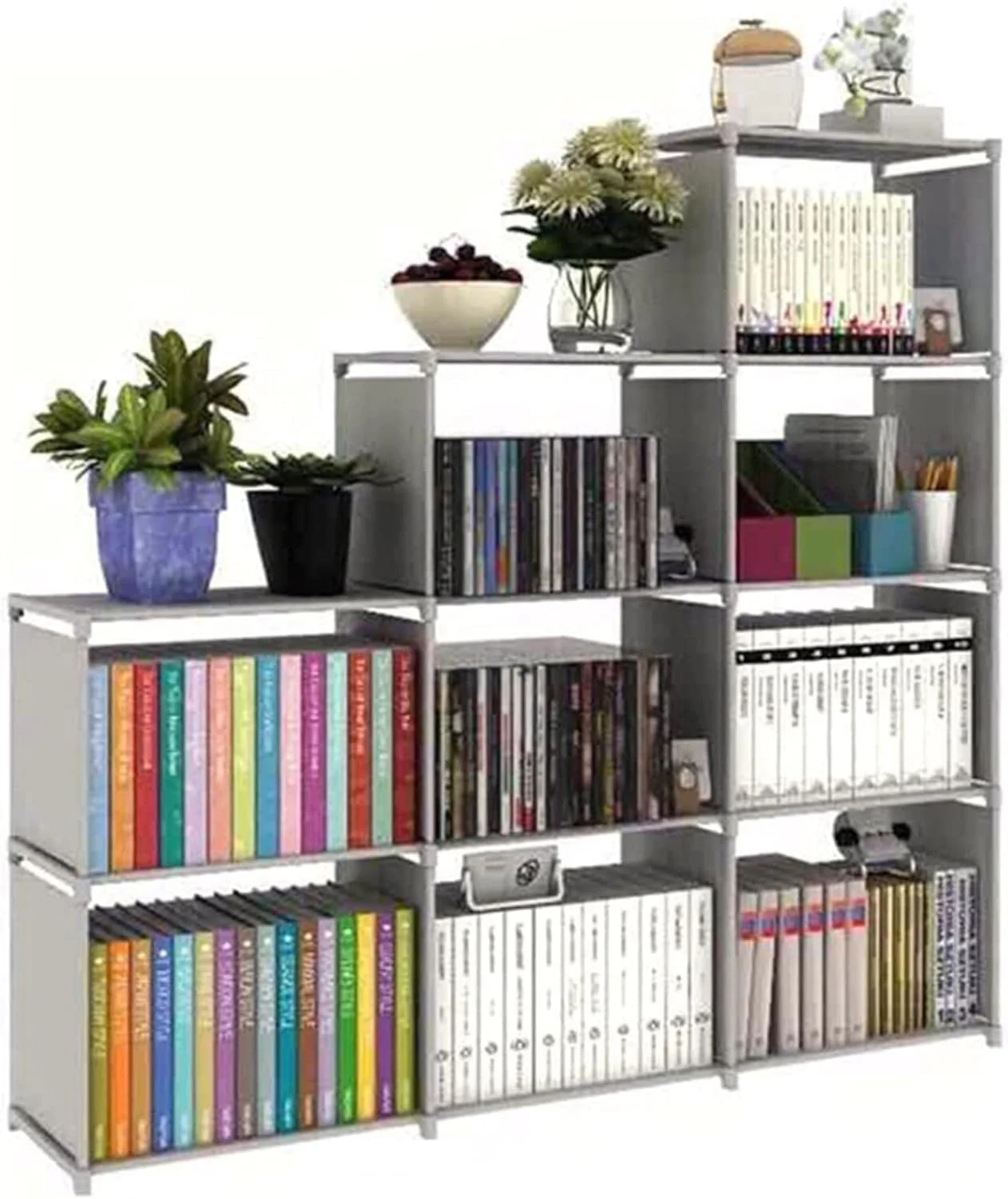 قفسه کتاب MOTIM، قفسه کتاب 3 ردیفه 4 طبقه، 9 مکعبی قابل تنظیم، قفسه ذخیره سازی پارچه ضد آب، کابینت ذخیره سازی چند منظوره (خاکستری) قفسه کتاب MOTIM، قفسه کتاب 3 ردیفه 4 طبقه، 9 مکعبی قابل تنظیم، قفسه ذخیره سازی پارچه ضد آب، کابینت ذخیره سازی چند منظوره (خاکستری)