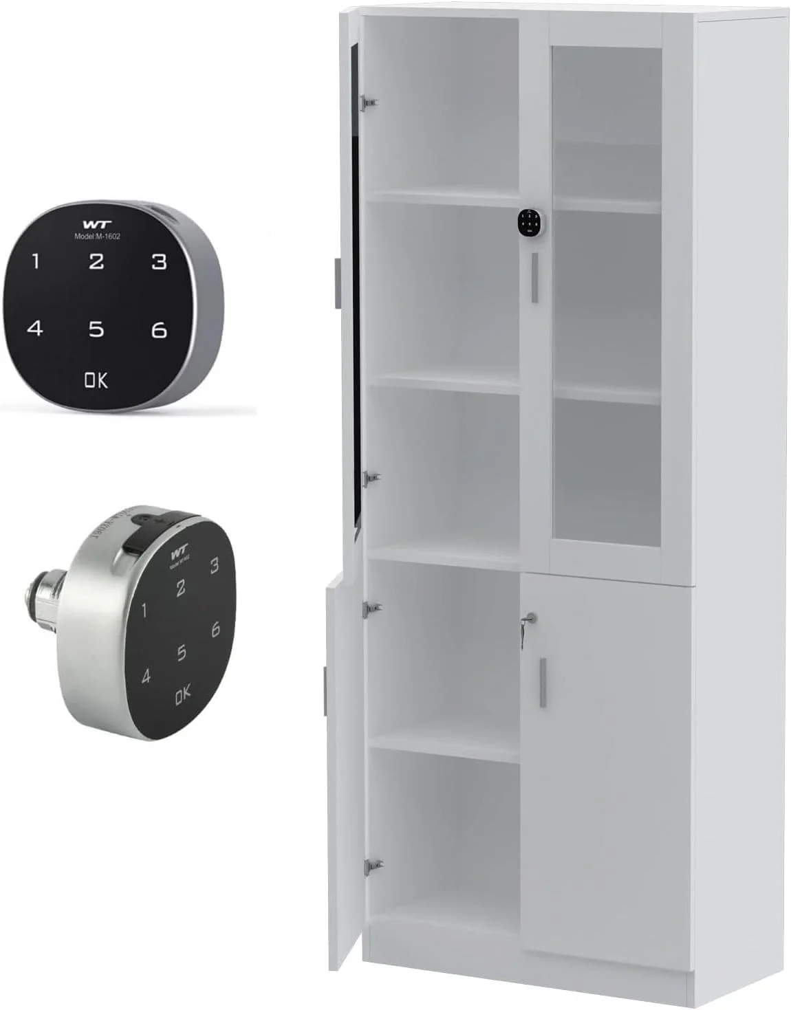 کتابخانه قدی مدل Carre 1123 Mahmayi با قفل دیجیتال، کتابخانه چوبی مستحکم و شیک مناسب برای خانه - سفید کتابخانه قدی مدل Carre 1123 Mahmayi با قفل دیجیتال، کتابخانه چوبی مستحکم و شیک مناسب برای خانه - سفید