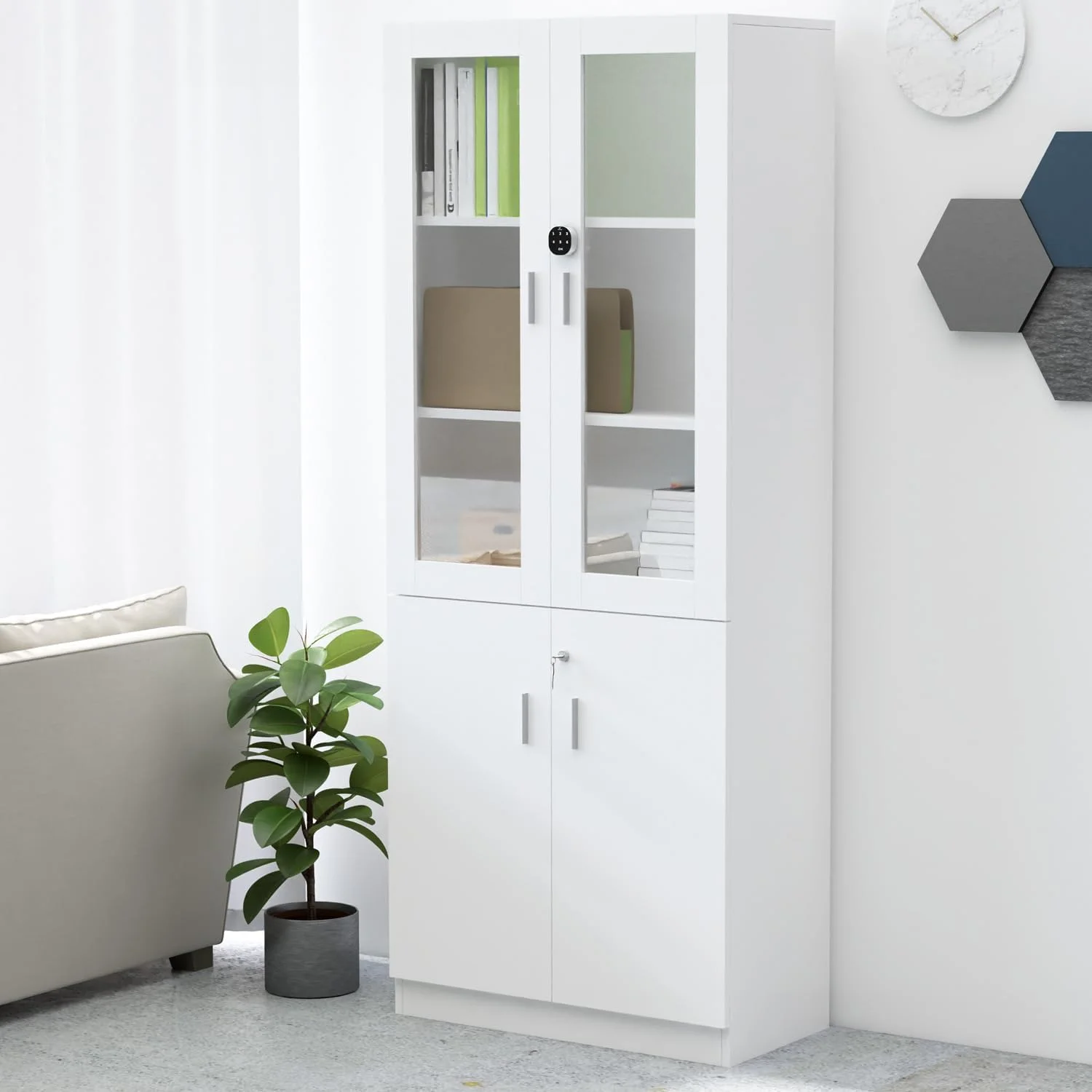 کتابخانه قدی مدل Carre 1123 Mahmayi با قفل دیجیتال، کتابخانه چوبی مستحکم و شیک مناسب برای خانه - سفید کتابخانه قدی مدل Carre 1123 Mahmayi با قفل دیجیتال، کتابخانه چوبی مستحکم و شیک مناسب برای خانه - سفید