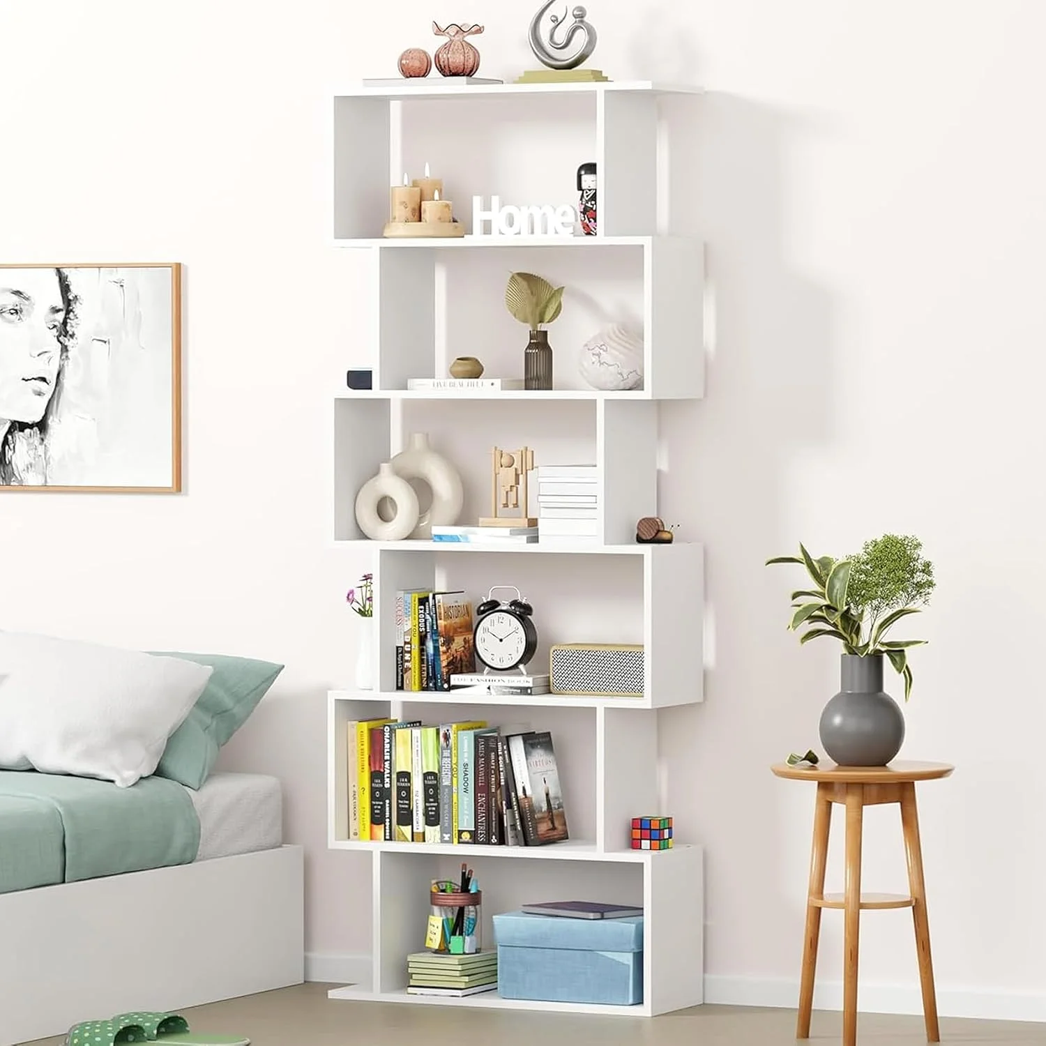 قفسه کتاب نردبانی 6 طبقه طرح S لوکزر | قفسه نمایش باز چوبی مهندسی شده | کتابخانه مدرن برای اتاق نشیمن، دفتر و حمام | سازمان دهنده لوازم خانگی (MR-002، سفید، 178x70x24 سانتی متر، خودمونتاژ) قفسه کتاب نردبانی 6 طبقه طرح S لوکزر | قفسه نمایش باز چوبی مهندسی شده | کتابخانه مدرن برای اتاق نشیمن، دفتر و حمام | سازمان دهنده لوازم خانگی (MR-002، سفید، 178x70x24 سانتی متر، خودمونتاژ)