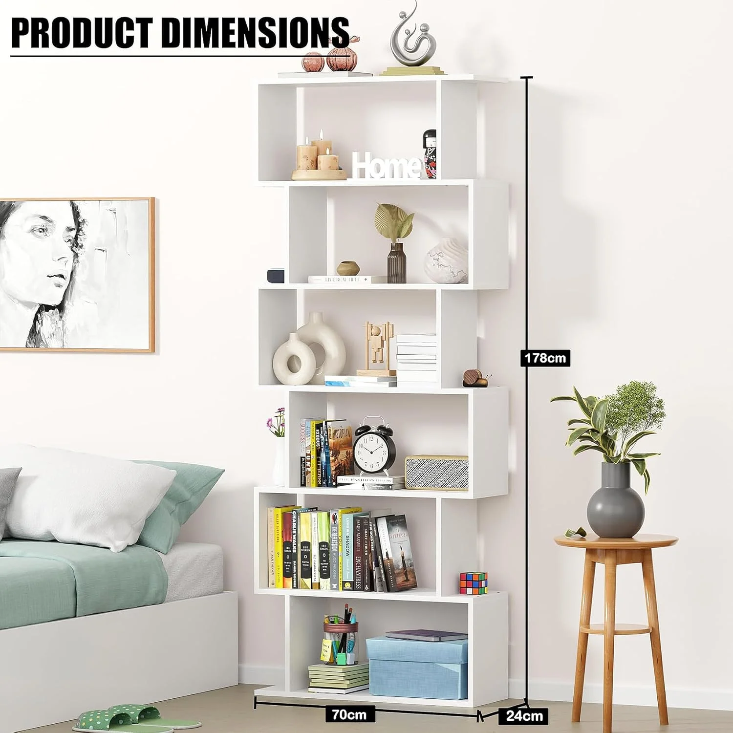 قفسه کتاب نردبانی 6 طبقه طرح S لوکزر | قفسه نمایش باز چوبی مهندسی شده | کتابخانه مدرن برای اتاق نشیمن، دفتر و حمام | سازمان دهنده لوازم خانگی (MR-002، سفید، 178x70x24 سانتی متر، خودمونتاژ) قفسه کتاب نردبانی 6 طبقه طرح S لوکزر | قفسه نمایش باز چوبی مهندسی شده | کتابخانه مدرن برای اتاق نشیمن، دفتر و حمام | سازمان دهنده لوازم خانگی (MR-002، سفید، 178x70x24 سانتی متر، خودمونتاژ)