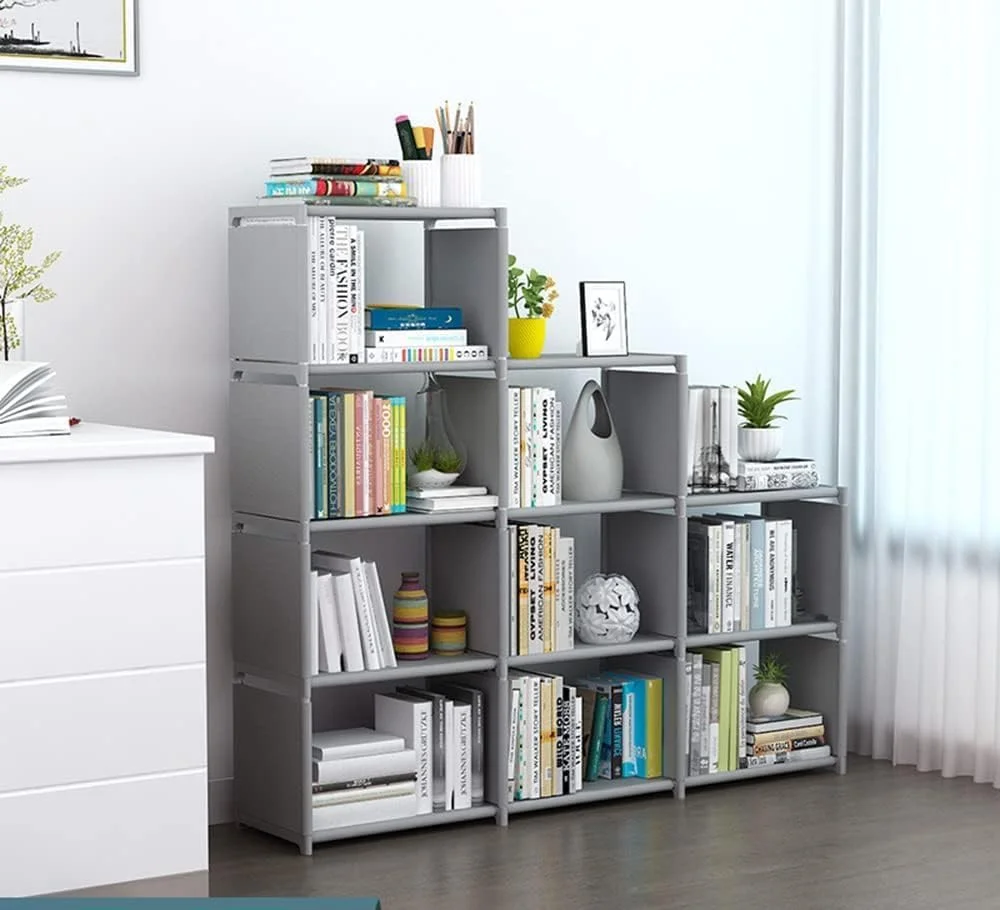 قفسه کتاب MOTIM، قفسه کتاب 3 ردیفه 4 طبقه، 9 مکعبی قابل تنظیم، قفسه ذخیره سازی پارچه ضد آب، کابینت ذخیره سازی چند منظوره (خاکستری) قفسه کتاب MOTIM، قفسه کتاب 3 ردیفه 4 طبقه، 9 مکعبی قابل تنظیم، قفسه ذخیره سازی پارچه ضد آب، کابینت ذخیره سازی چند منظوره (خاکستری)