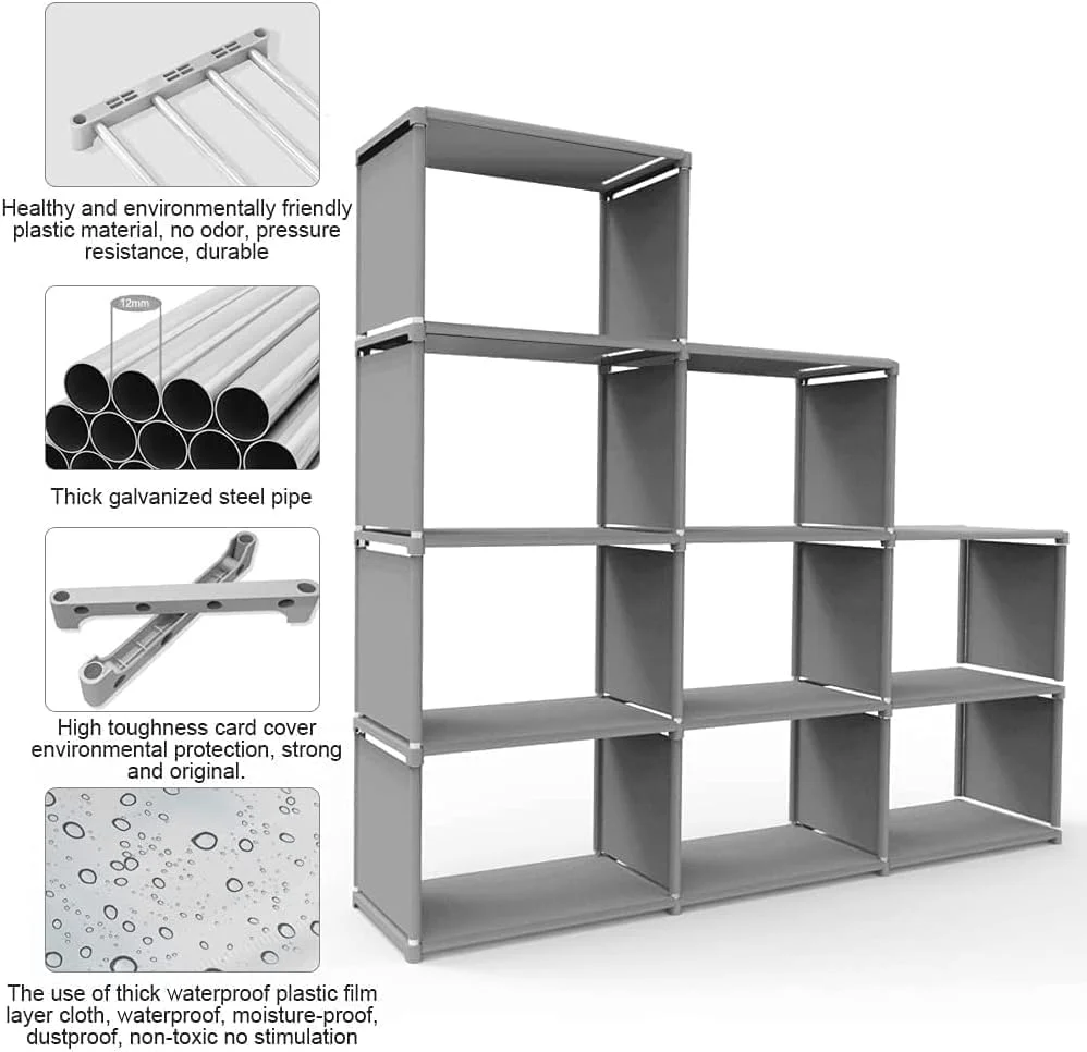 قفسه کتاب MOTIM، قفسه کتاب 3 ردیفه 4 طبقه، 9 مکعبی قابل تنظیم، قفسه ذخیره سازی پارچه ضد آب، کابینت ذخیره سازی چند منظوره (خاکستری) قفسه کتاب MOTIM، قفسه کتاب 3 ردیفه 4 طبقه، 9 مکعبی قابل تنظیم، قفسه ذخیره سازی پارچه ضد آب، کابینت ذخیره سازی چند منظوره (خاکستری)