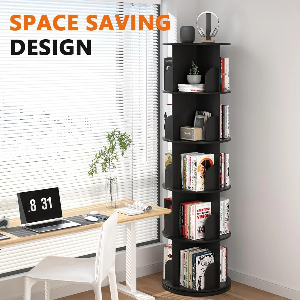 قفسه کتاب چرخشی نیدولت، برج قفسه کتاب گردان 5 طبقه، قفسه گردان 360 درجه، سازمان دهنده گرد عمودی گوشه ای برای فضای کوچک، مشکی قفسه کتاب چرخشی نیدولت، برج قفسه کتاب گردان 5 طبقه، قفسه گردان 360 درجه، سازمان دهنده گرد عمودی گوشه ای برای فضای کوچک، مشکی