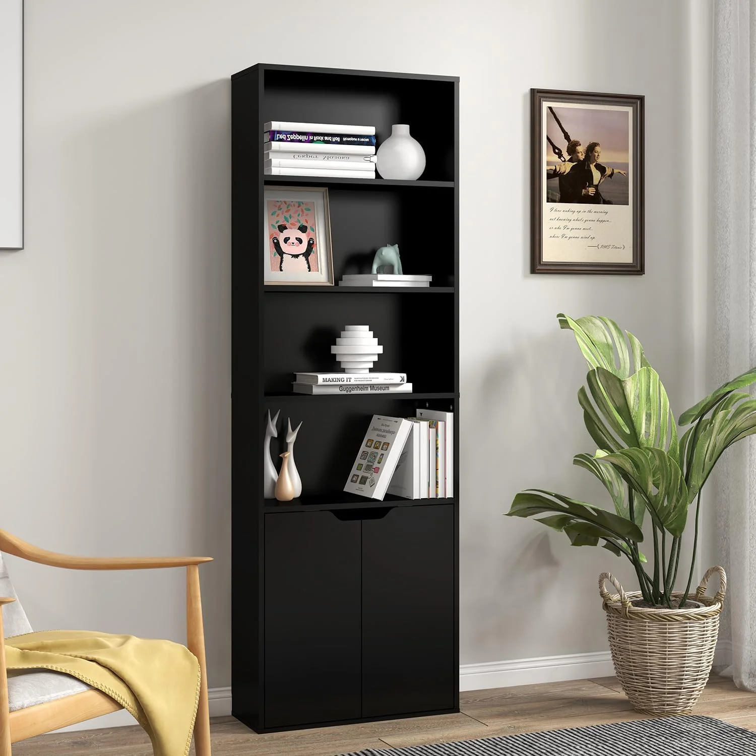 کتابخانه 6 طبقه پانانا با 2 درب، قفسه های مکعبی چوبی، کتابخانه بلند چوبی جامد، کمد نگهداری وسایل، واحد ایستاده نمایشگر (مشکی) کتابخانه 6 طبقه پانانا با 2 درب، قفسه های مکعبی چوبی، کتابخانه بلند چوبی جامد، کمد نگهداری وسایل، واحد ایستاده نمایشگر (مشکی)