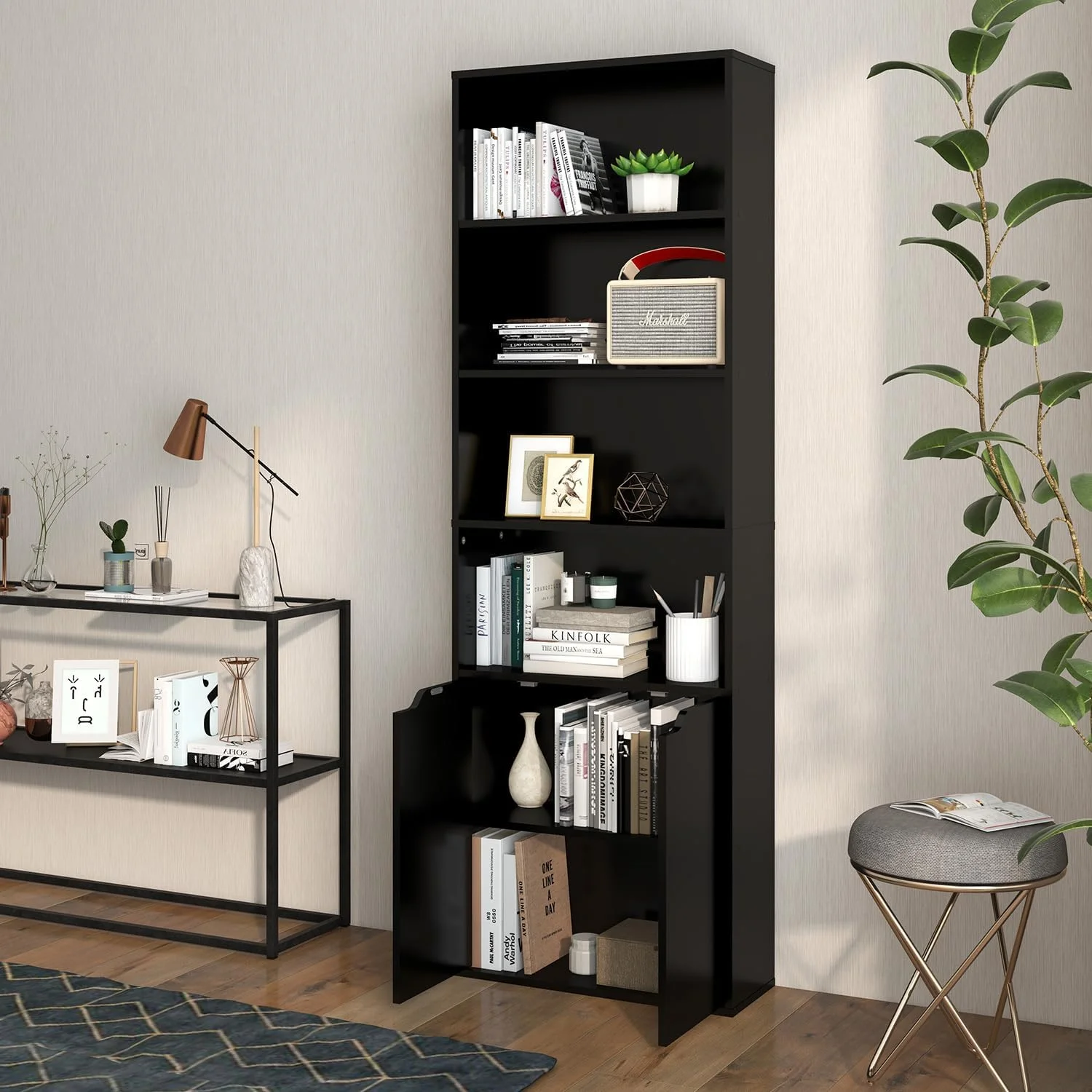 کتابخانه 6 طبقه پانانا با 2 درب، قفسه های مکعبی چوبی، کتابخانه بلند چوبی جامد، کمد نگهداری وسایل، واحد ایستاده نمایشگر (مشکی) کتابخانه 6 طبقه پانانا با 2 درب، قفسه های مکعبی چوبی، کتابخانه بلند چوبی جامد، کمد نگهداری وسایل، واحد ایستاده نمایشگر (مشکی)